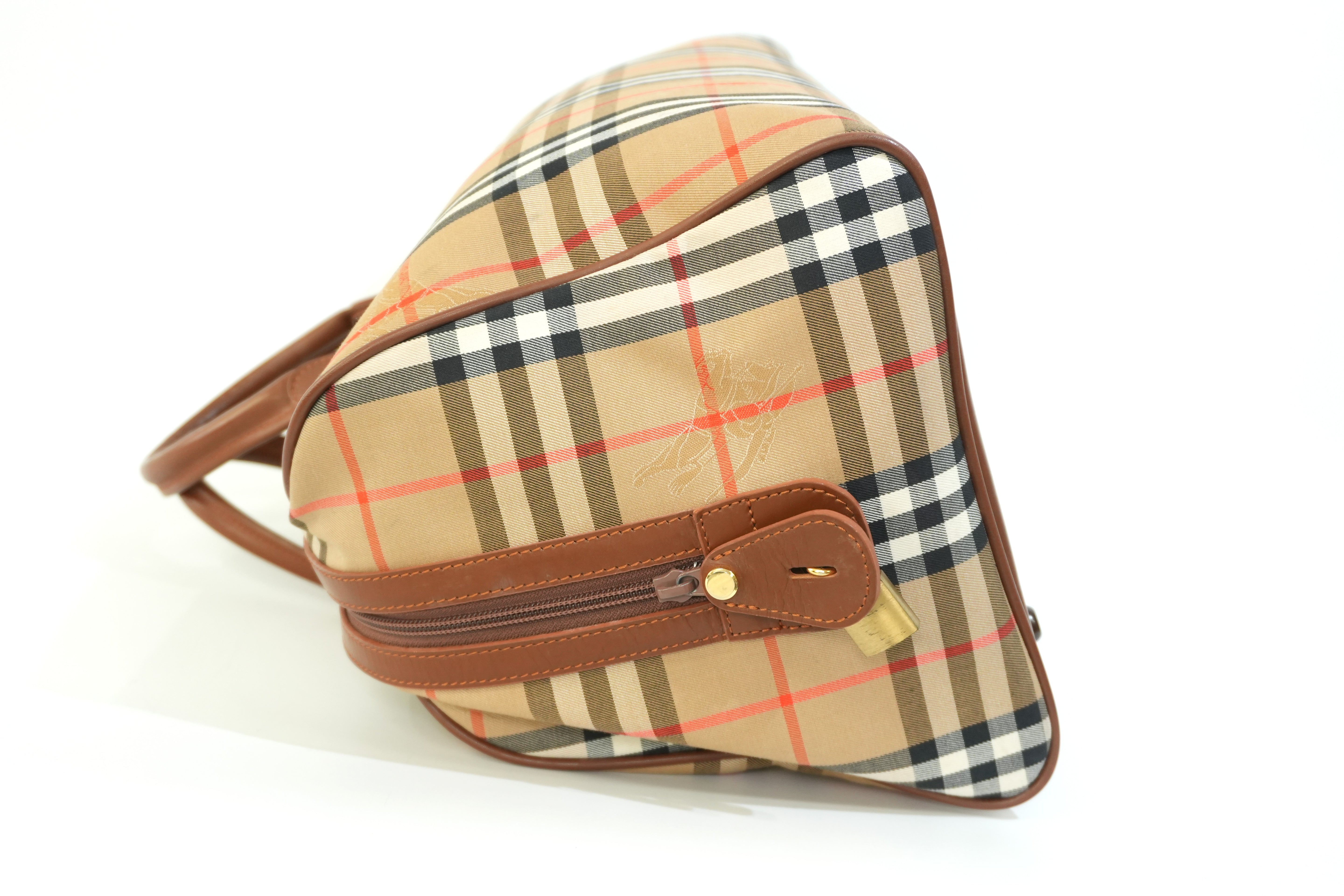 Pre-owned Burberry Haymarket Duffle Bag Brown