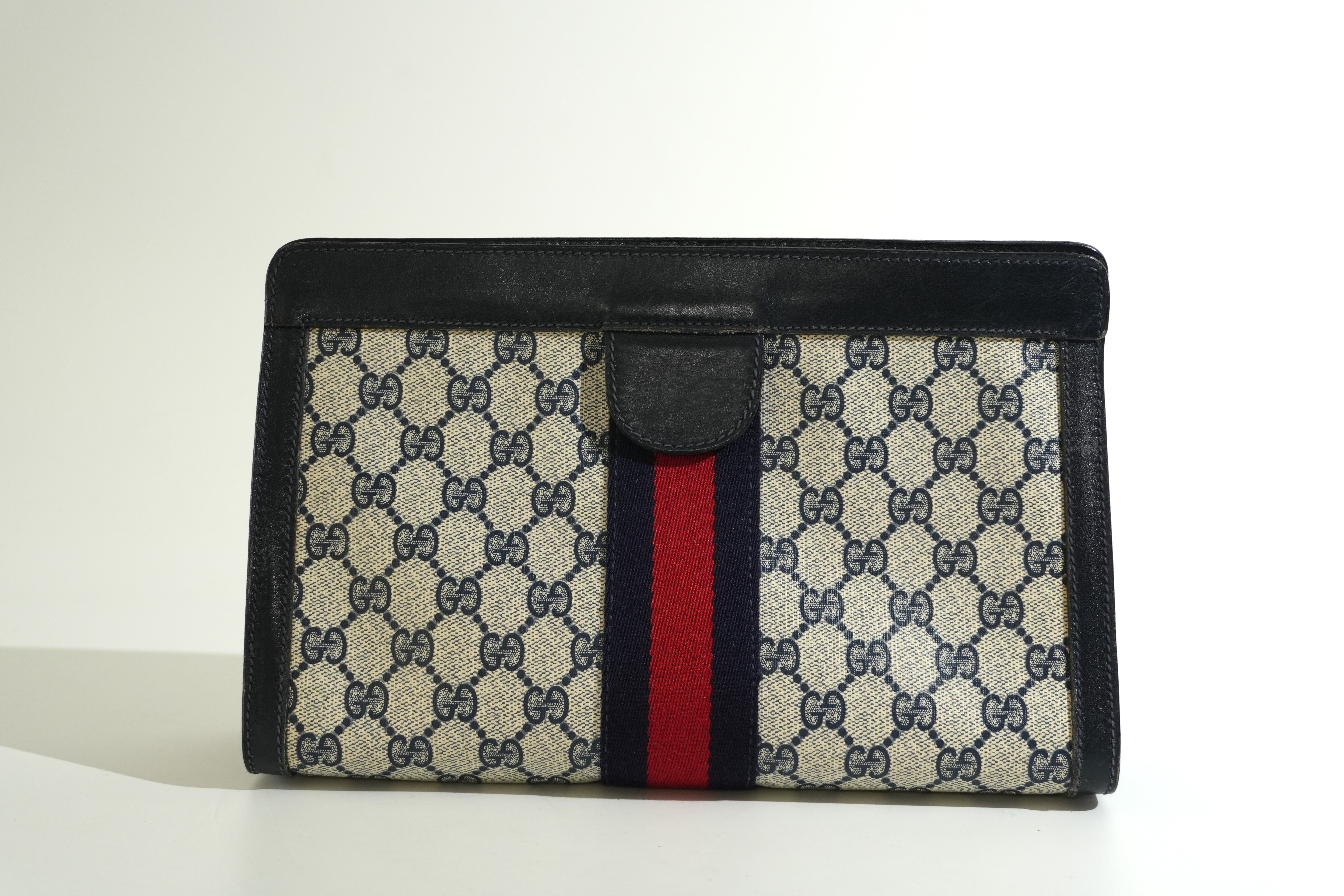 Pre-owned Gucci Ophidia Velcro Clutch Bag Navy Blue