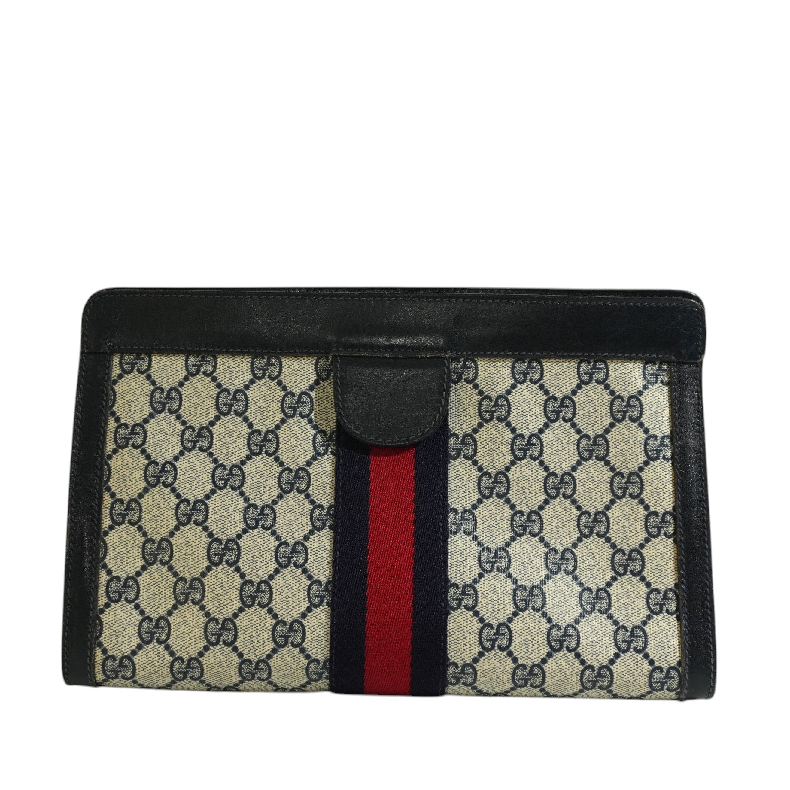 Pre-owned Gucci Ophidia Velcro Clutch Bag Navy Blue