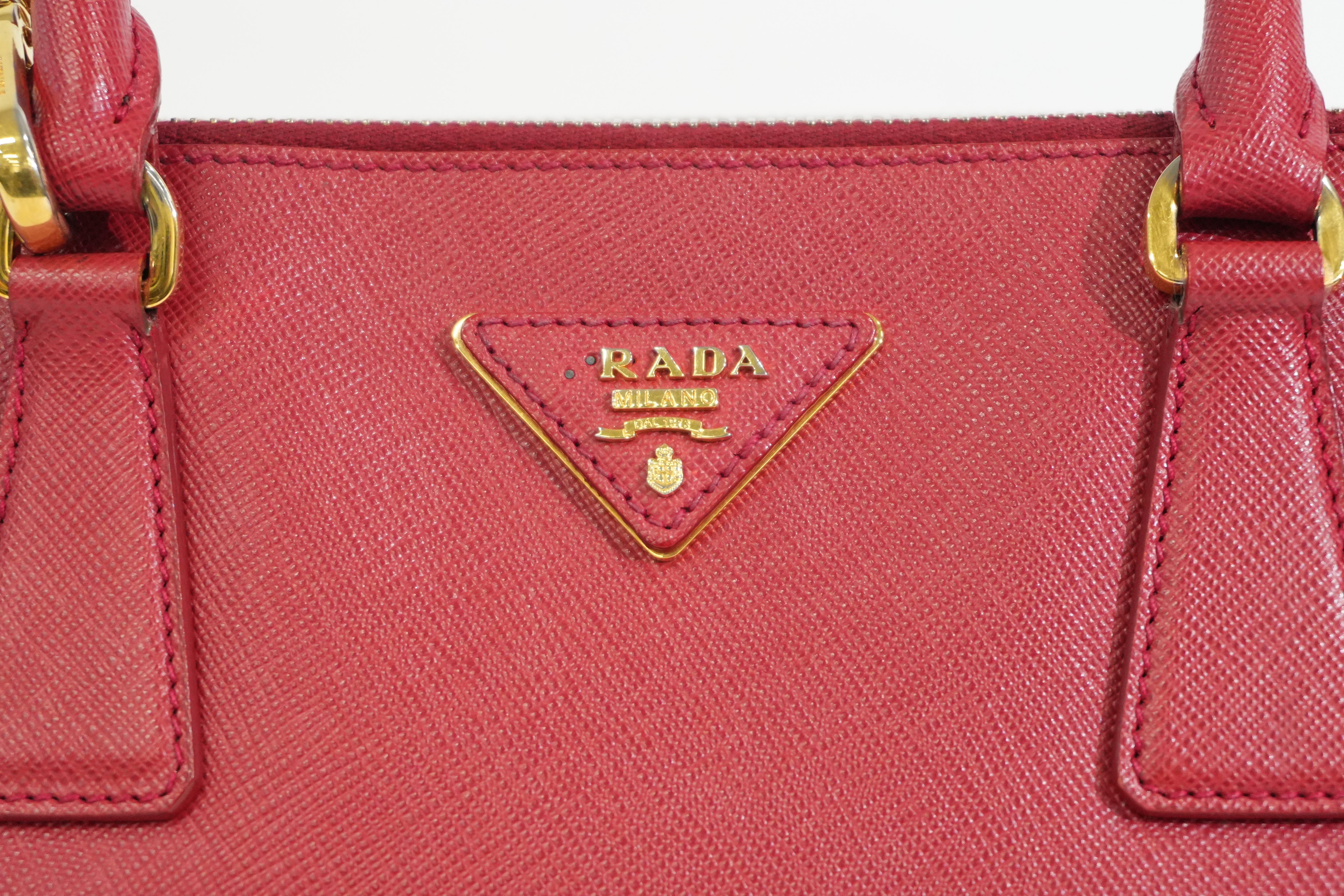 Pre-owned Prada Saffiano Lux Two Way Shoulder Bag Red