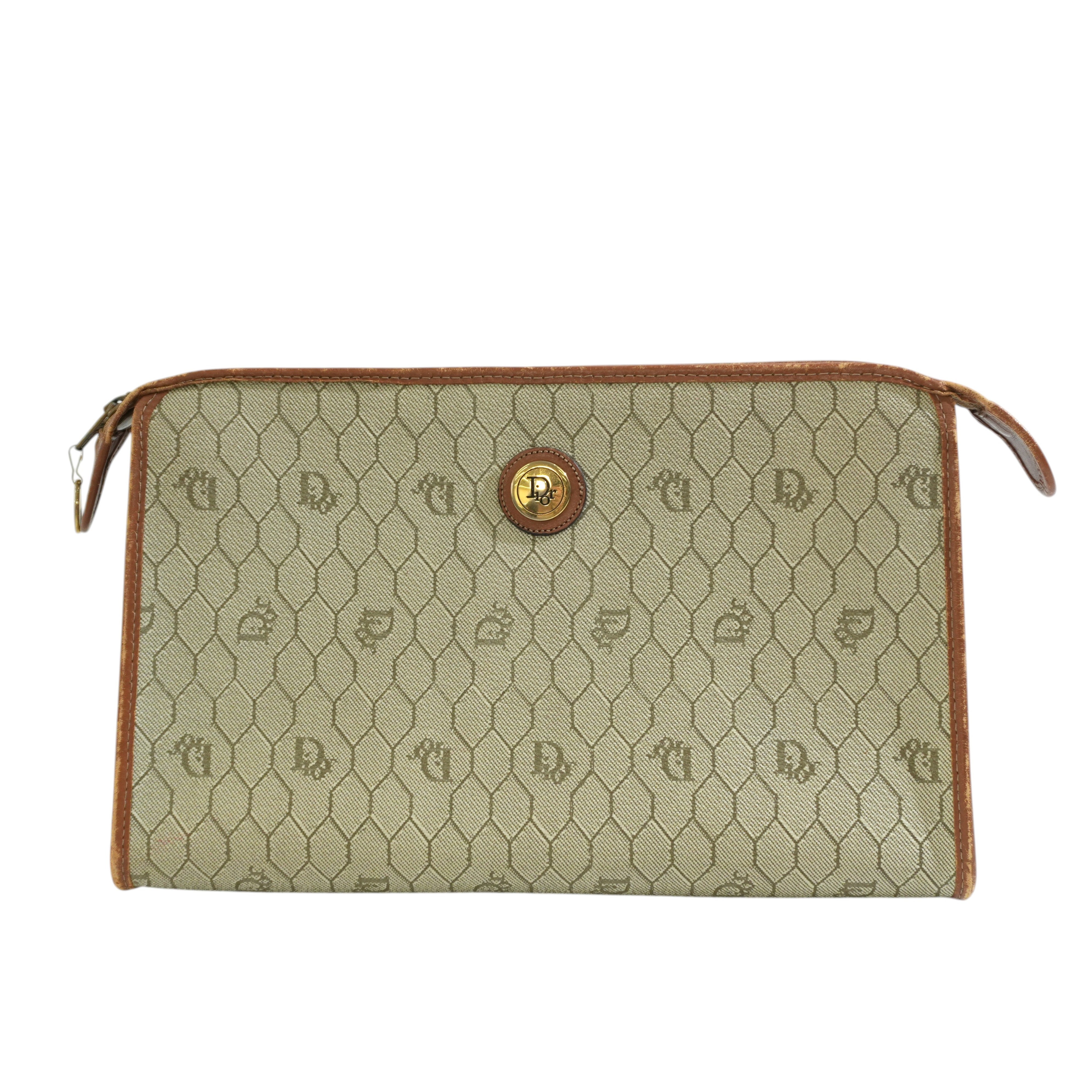 Pre-owned Dior Honeycomb Clutch Bag Brown
