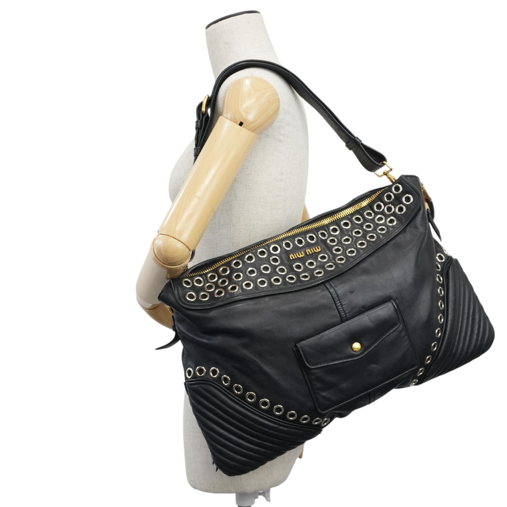 Miumiu Shoulder Bag Leather Black Used