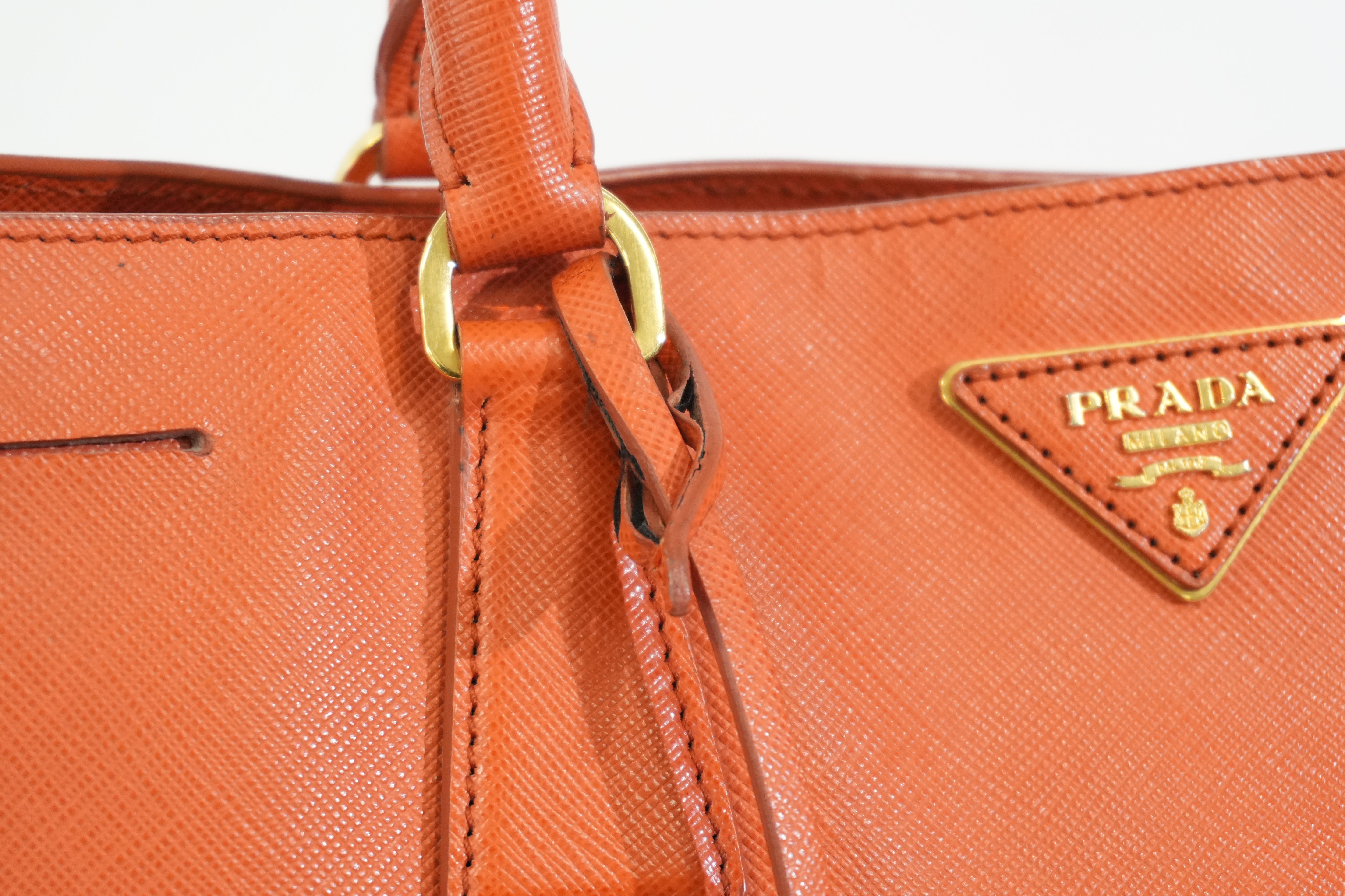 Pre-owned Prada Galleria Saffiano Tote Bag Orange