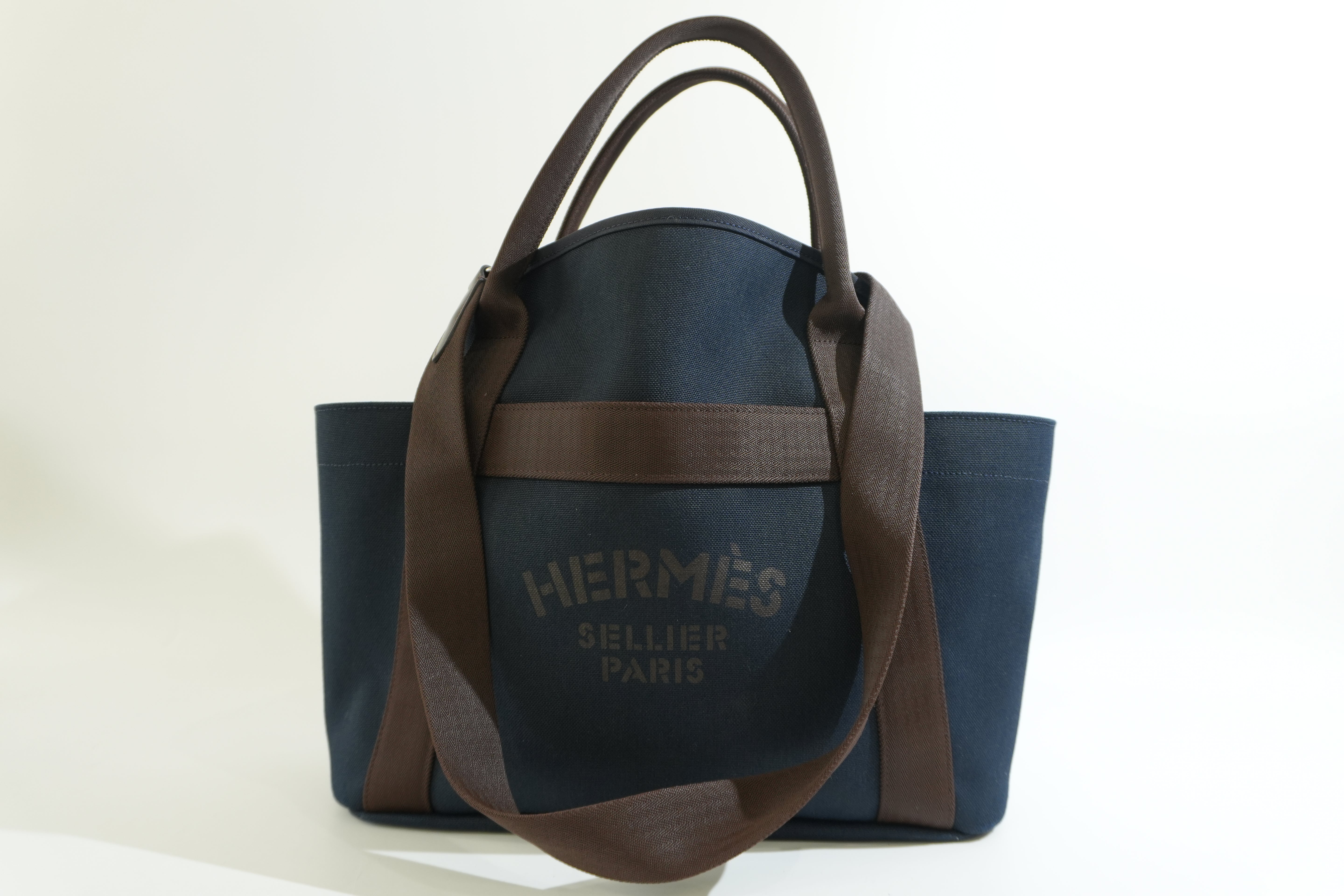 Pre-owned Hermes Sac De Pansage Groom Tote Bag Navy Blue