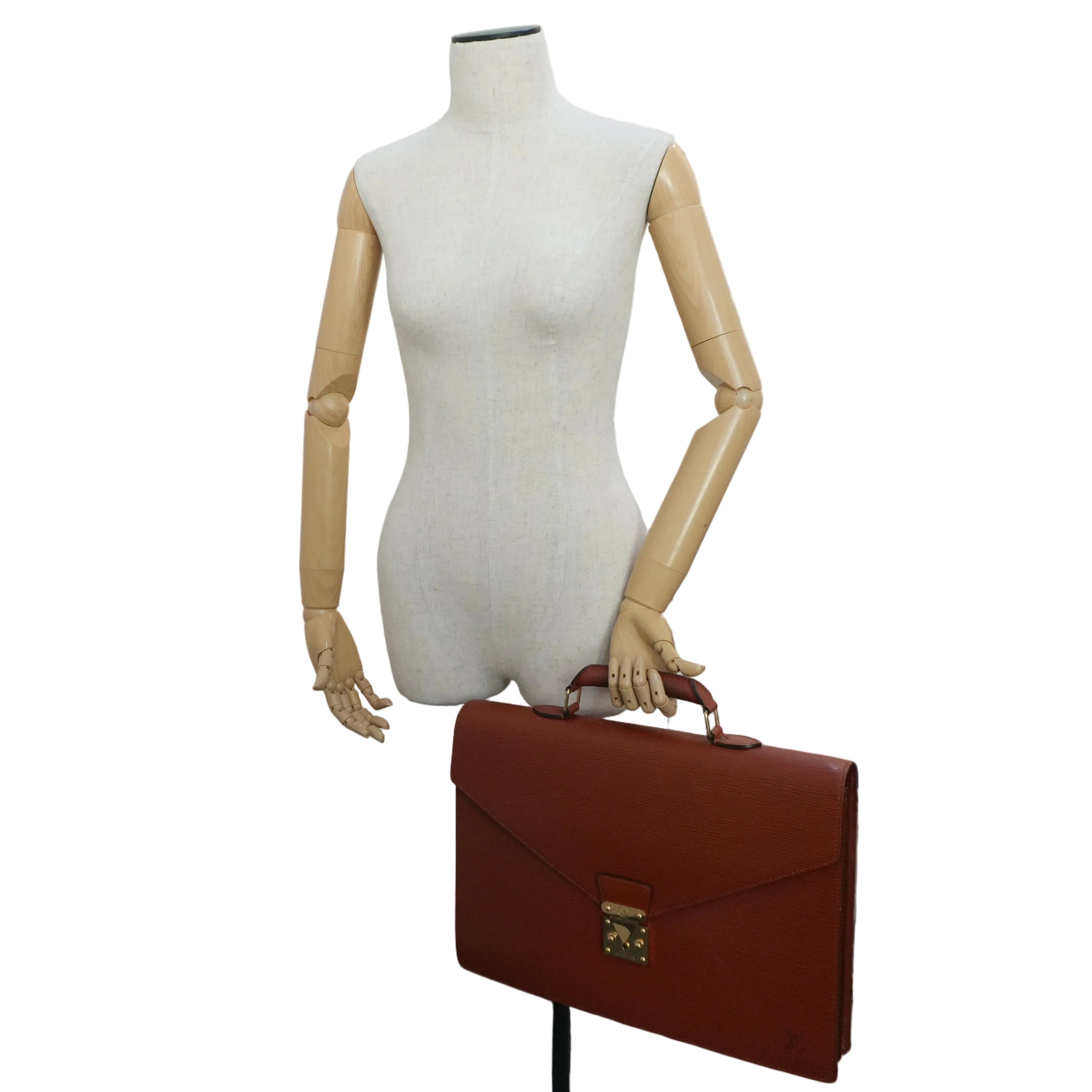 Pre-owned Louis Vuitton Leather Epi Briefcase Handbag Kenya Brown