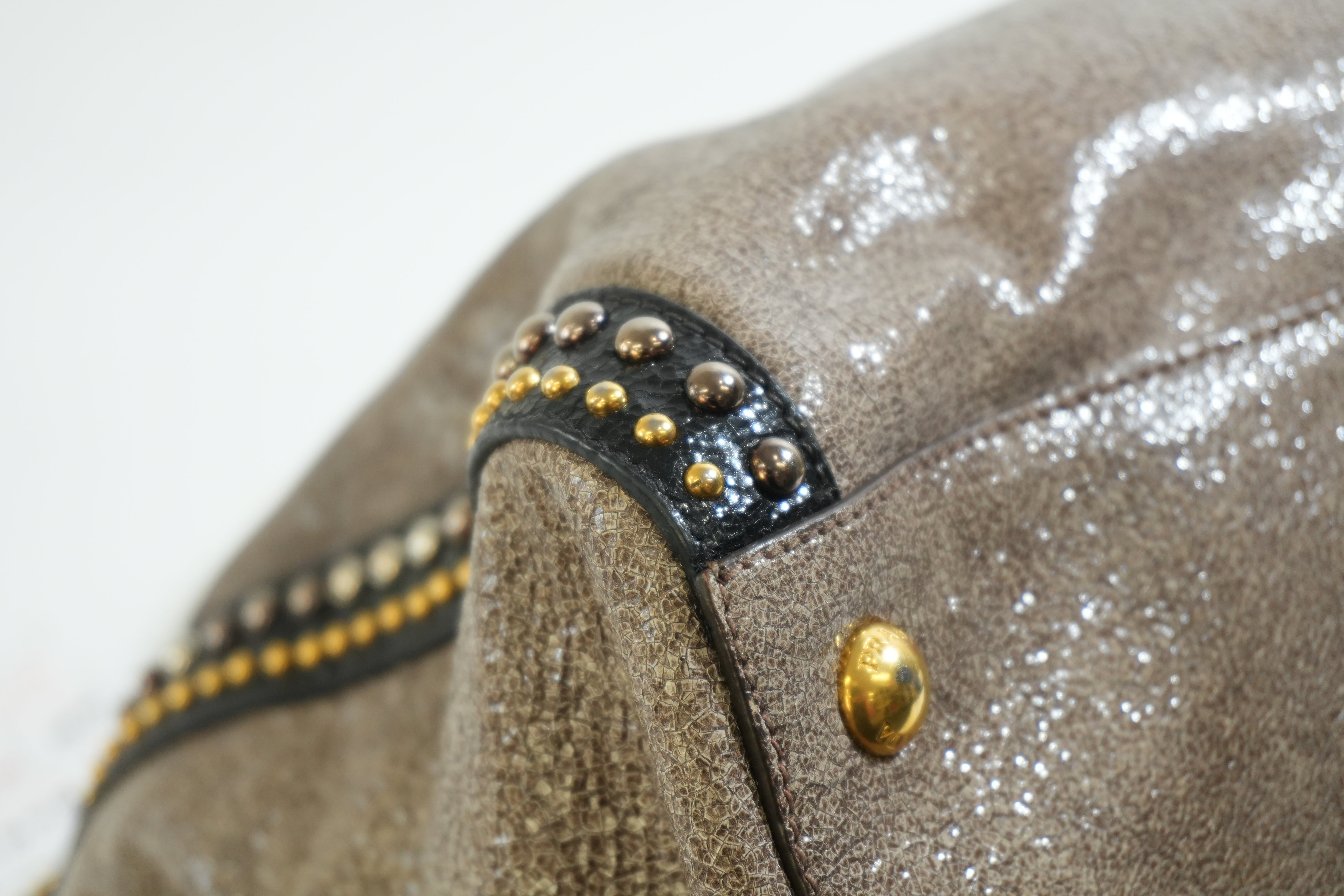 Pre-owned Prada Two Way Talco Craquele Studded Handbag Brown
