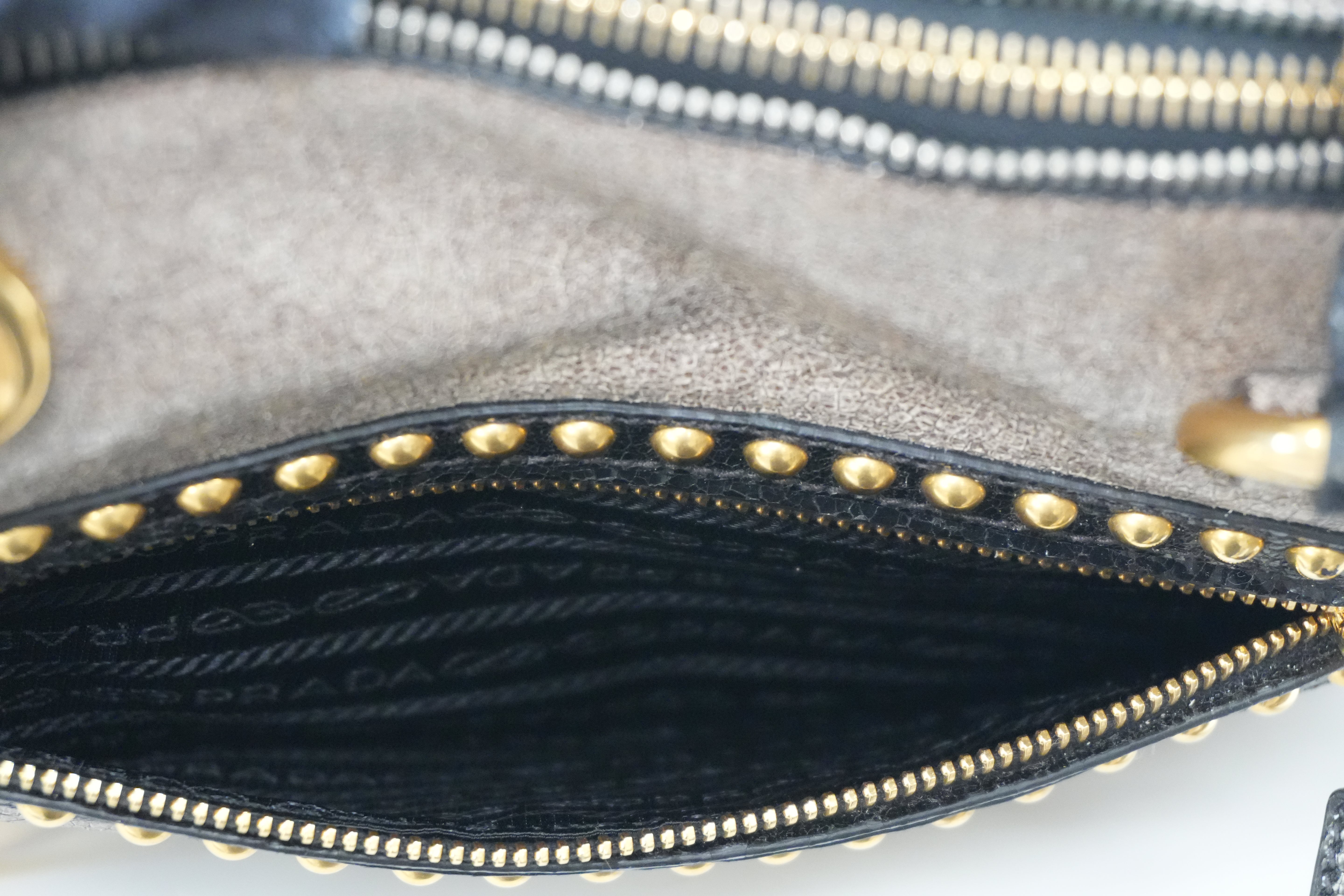 Pre-owned Prada Two Way Talco Craquele Studded Handbag Brown