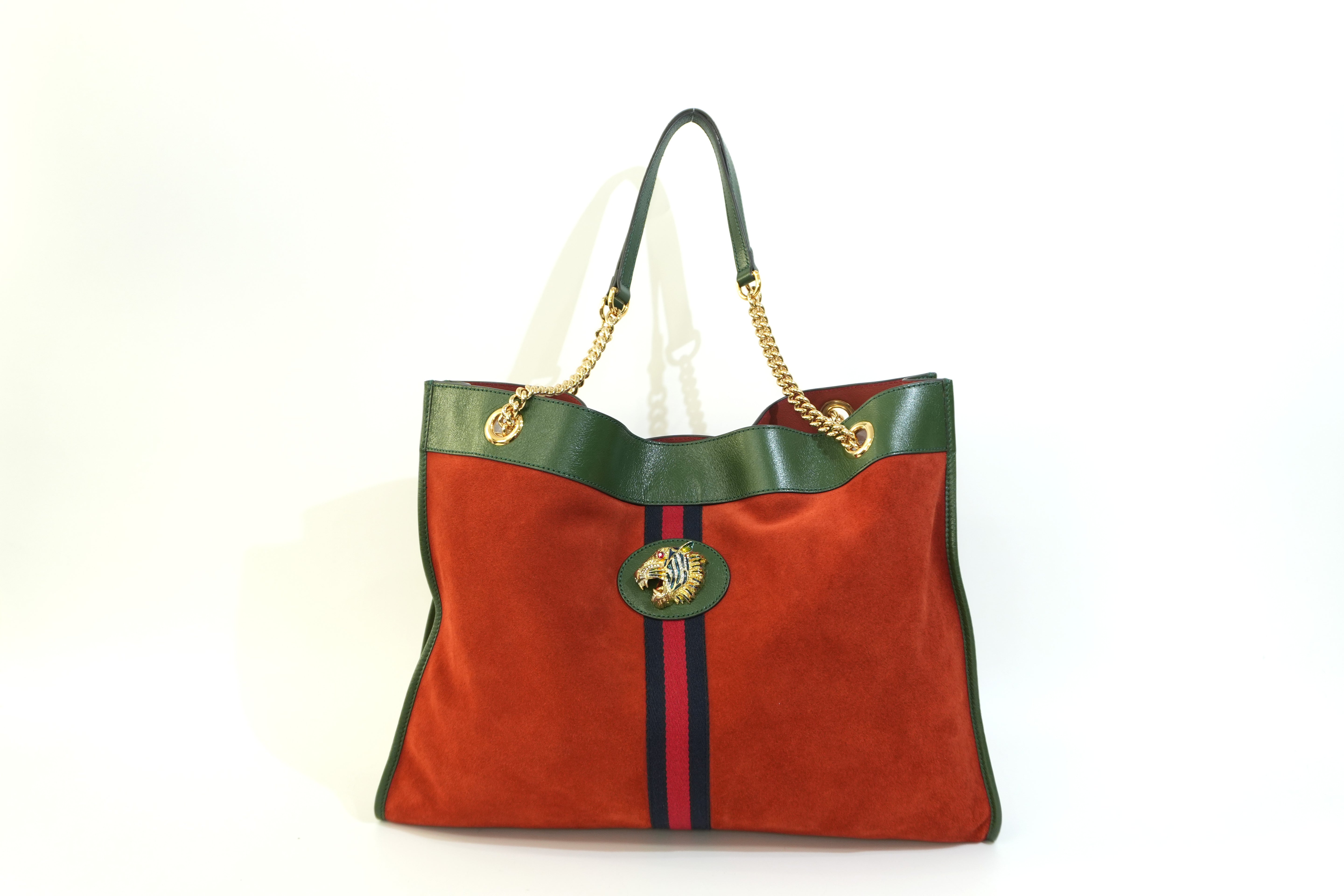 Pre-owned Gucci Suede Leather Rajah Chain Tote Bag Orange
