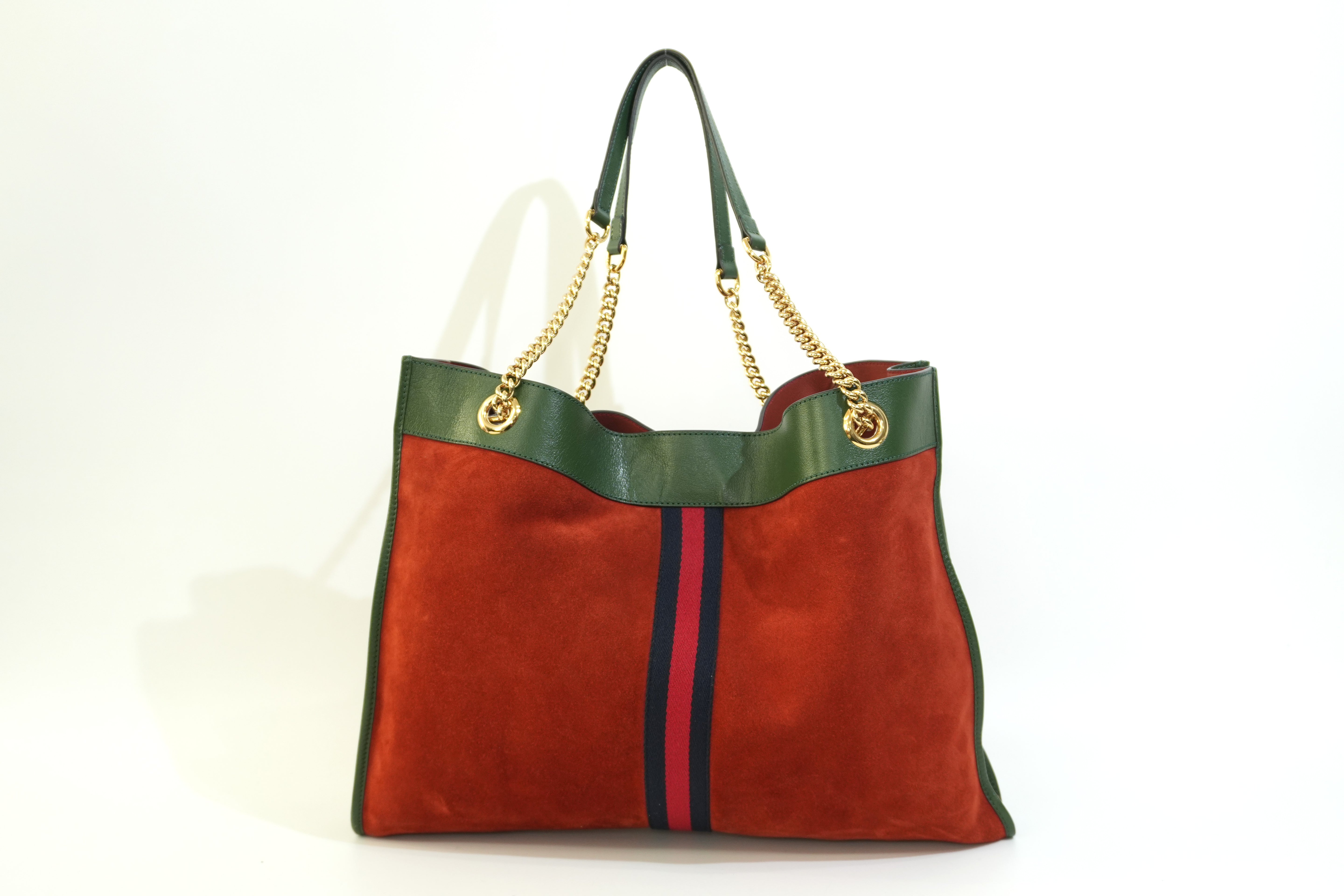Pre-owned Gucci Suede Leather Rajah Chain Tote Bag Orange
