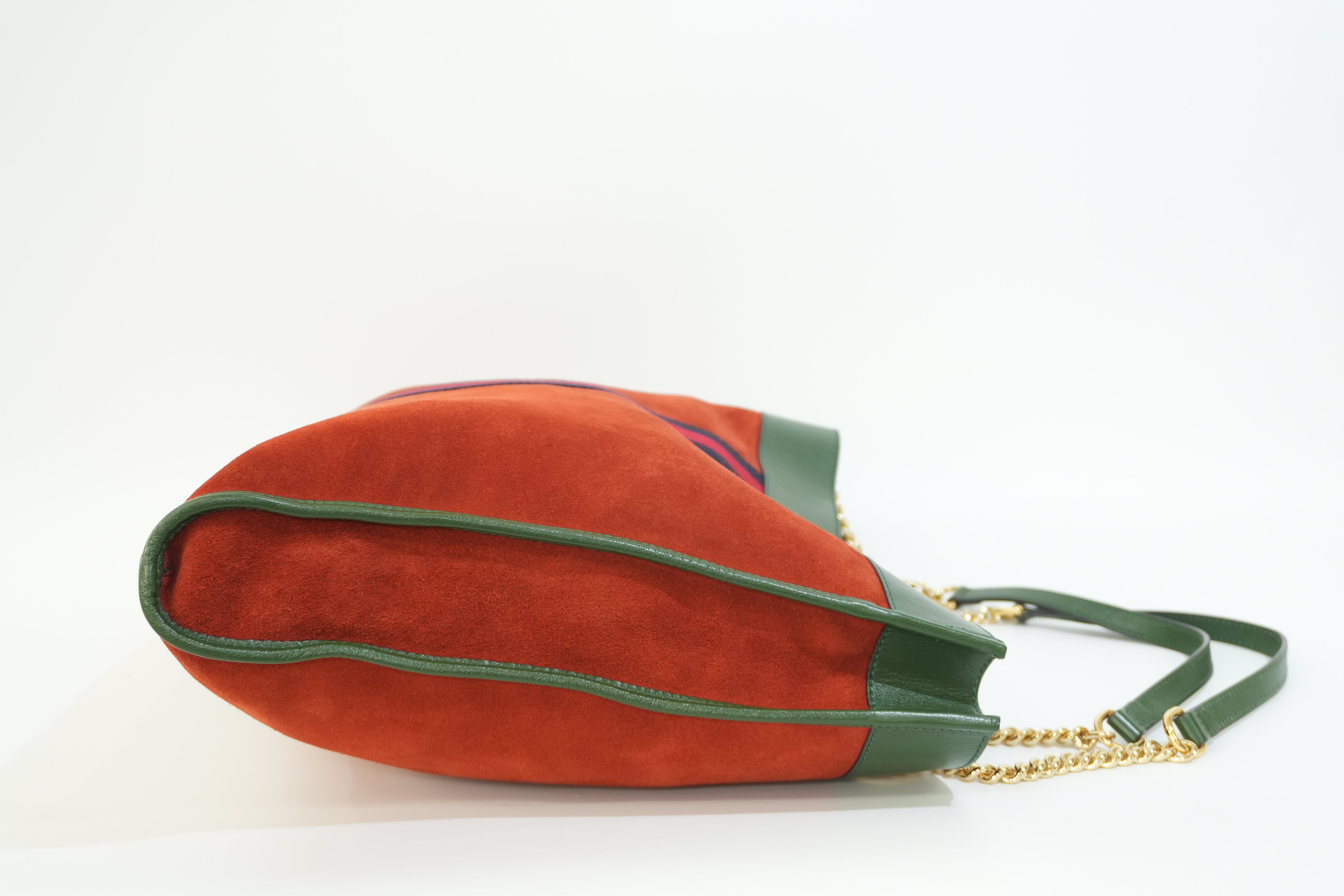 Pre-owned Gucci Suede Leather Rajah Chain Tote Bag Orange