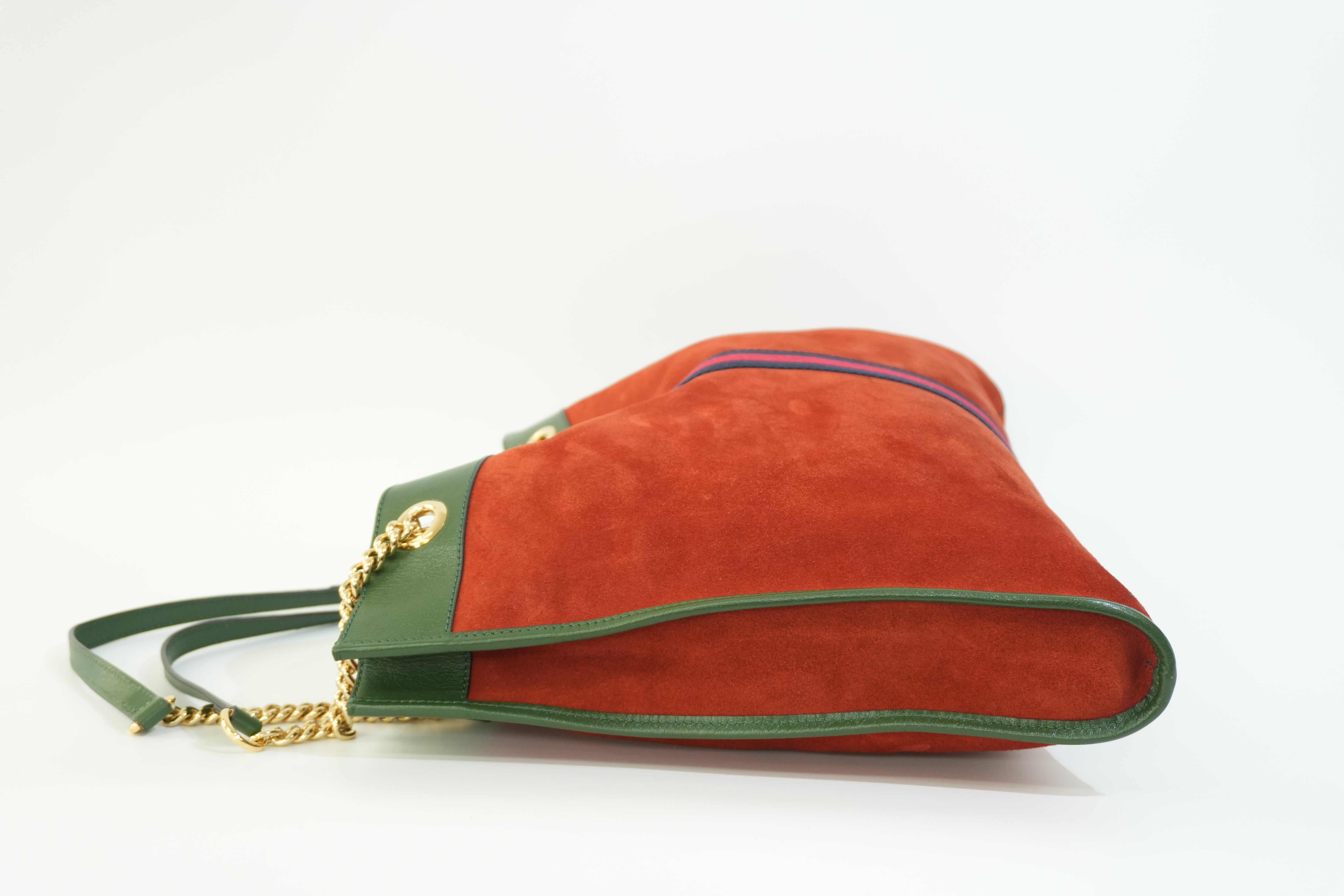 Pre-owned Gucci Suede Leather Rajah Chain Tote Bag Orange