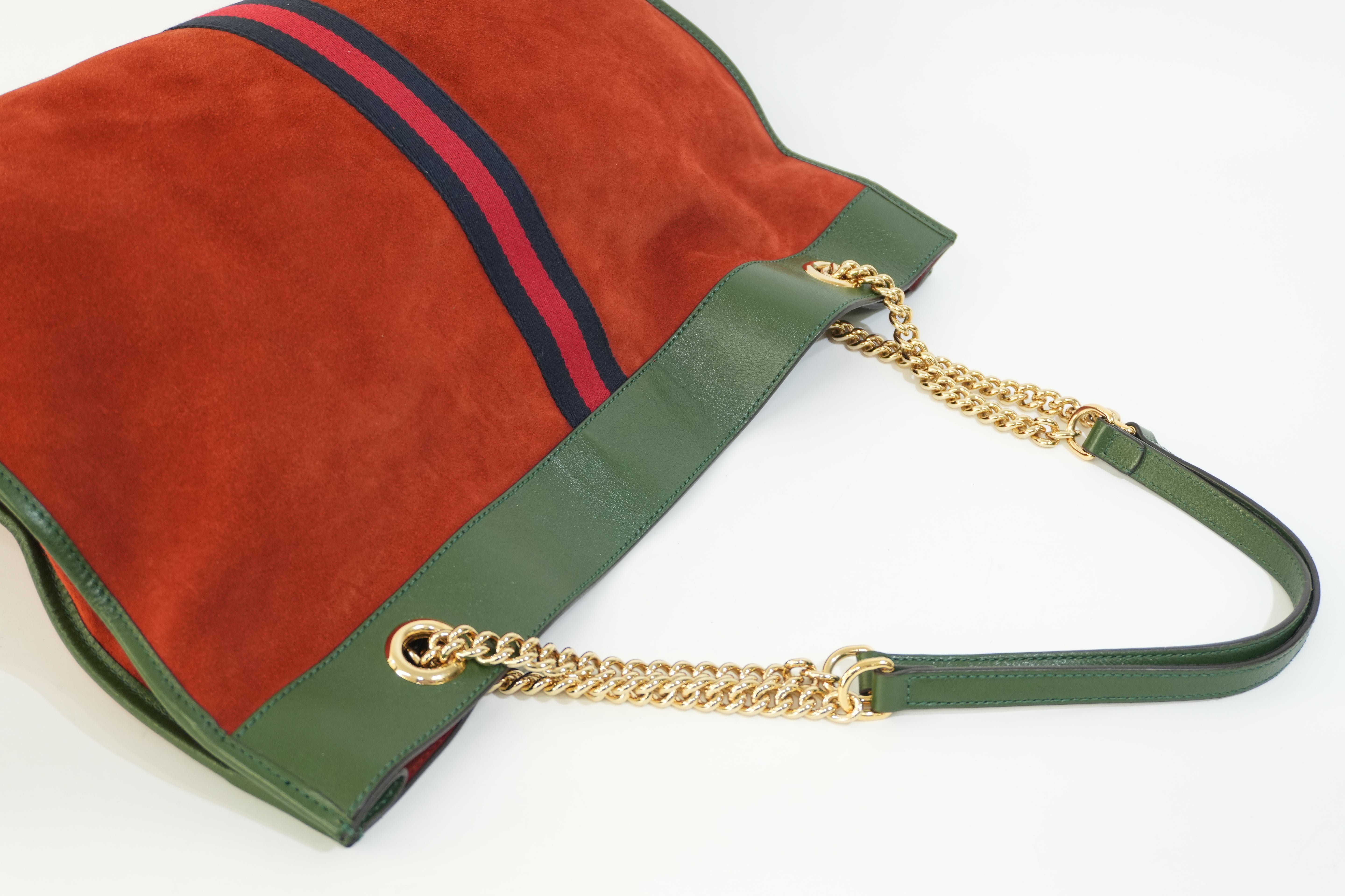 Pre-owned Gucci Suede Leather Rajah Chain Tote Bag Orange