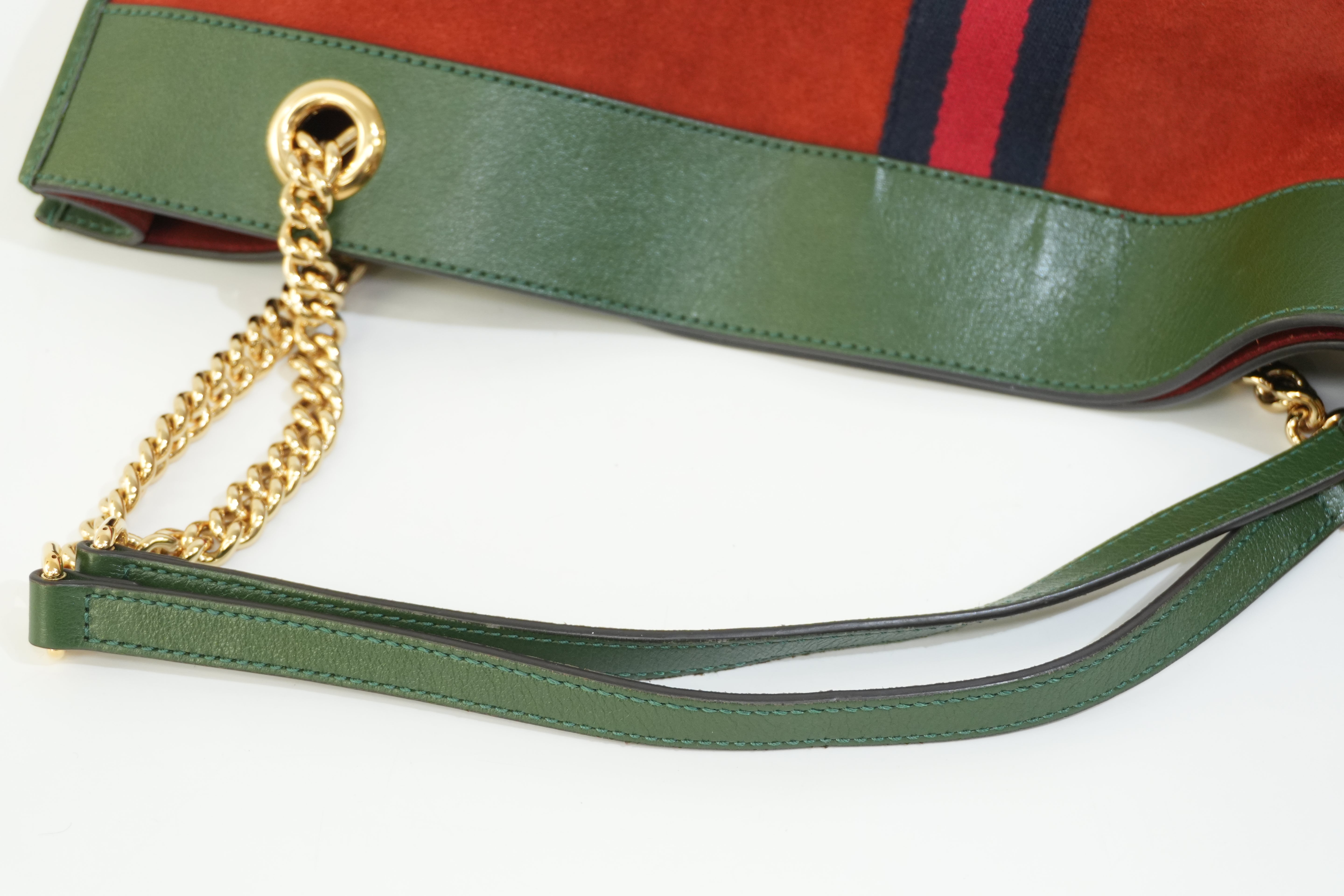 Pre-owned Gucci Suede Leather Rajah Chain Tote Bag Orange