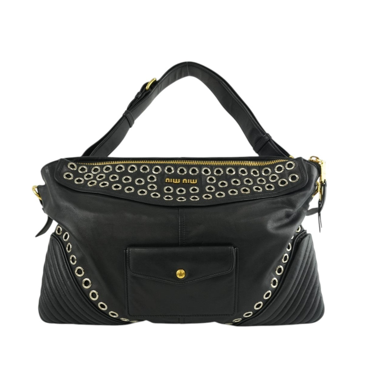Miumiu Shoulder Bag Leather Black Used