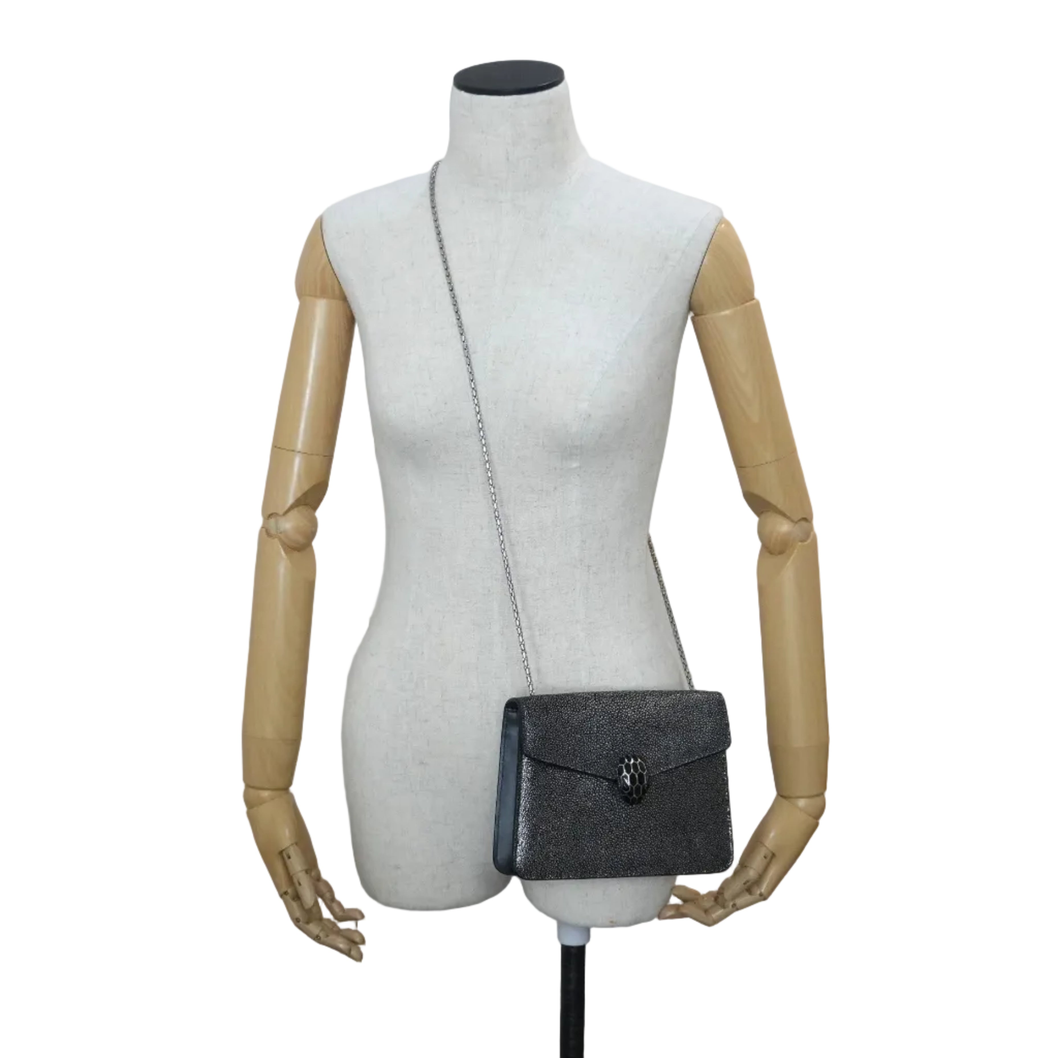 Pre-owned Bulgari Leather Serpenti Chain Shoulder Bag Gray