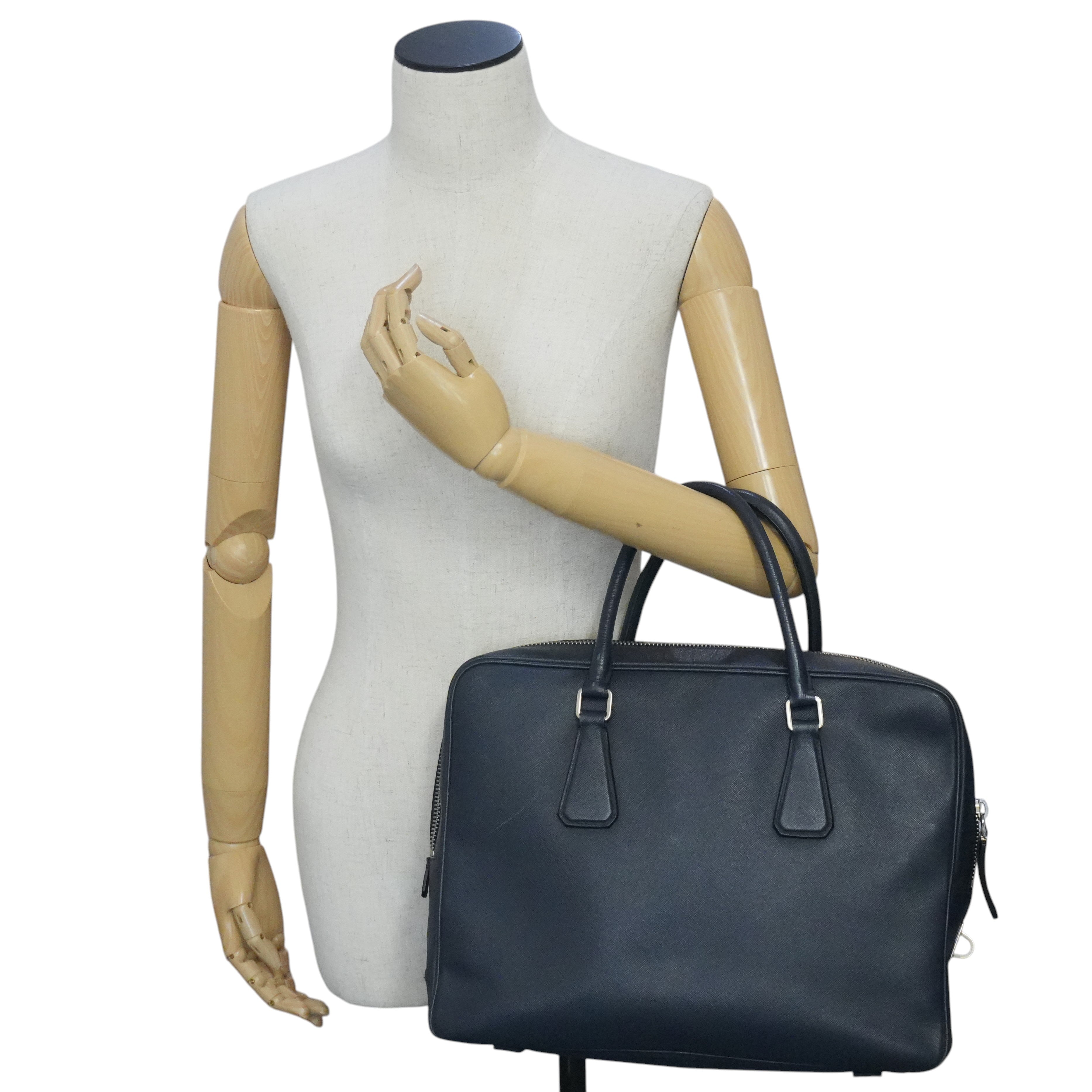 Pre-owned Prada Briefcase Saffiano Navy Blue