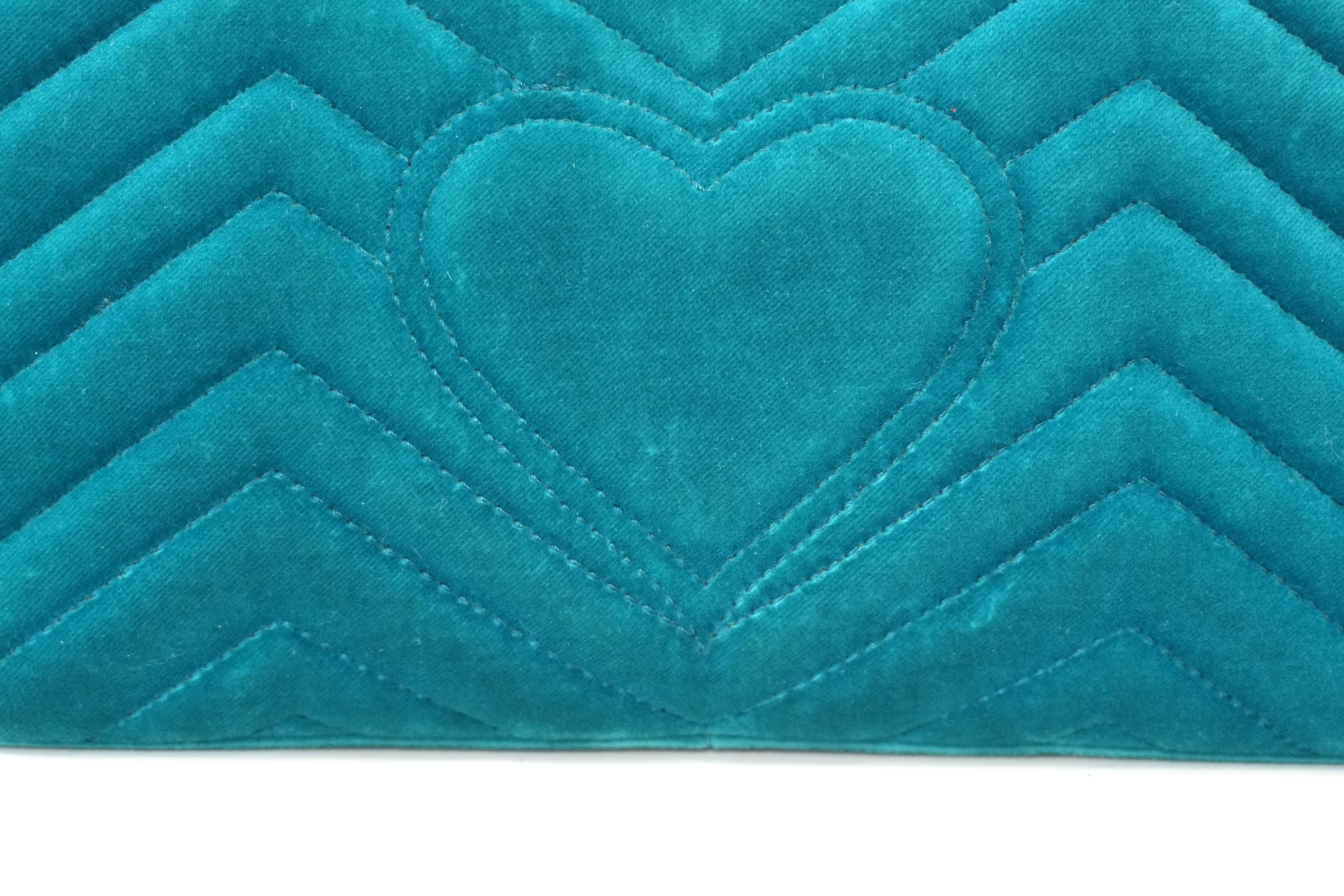 Pre-owned Gucci Velvet Suede Leather Marmont Chain Shoulder Bag Blue Green