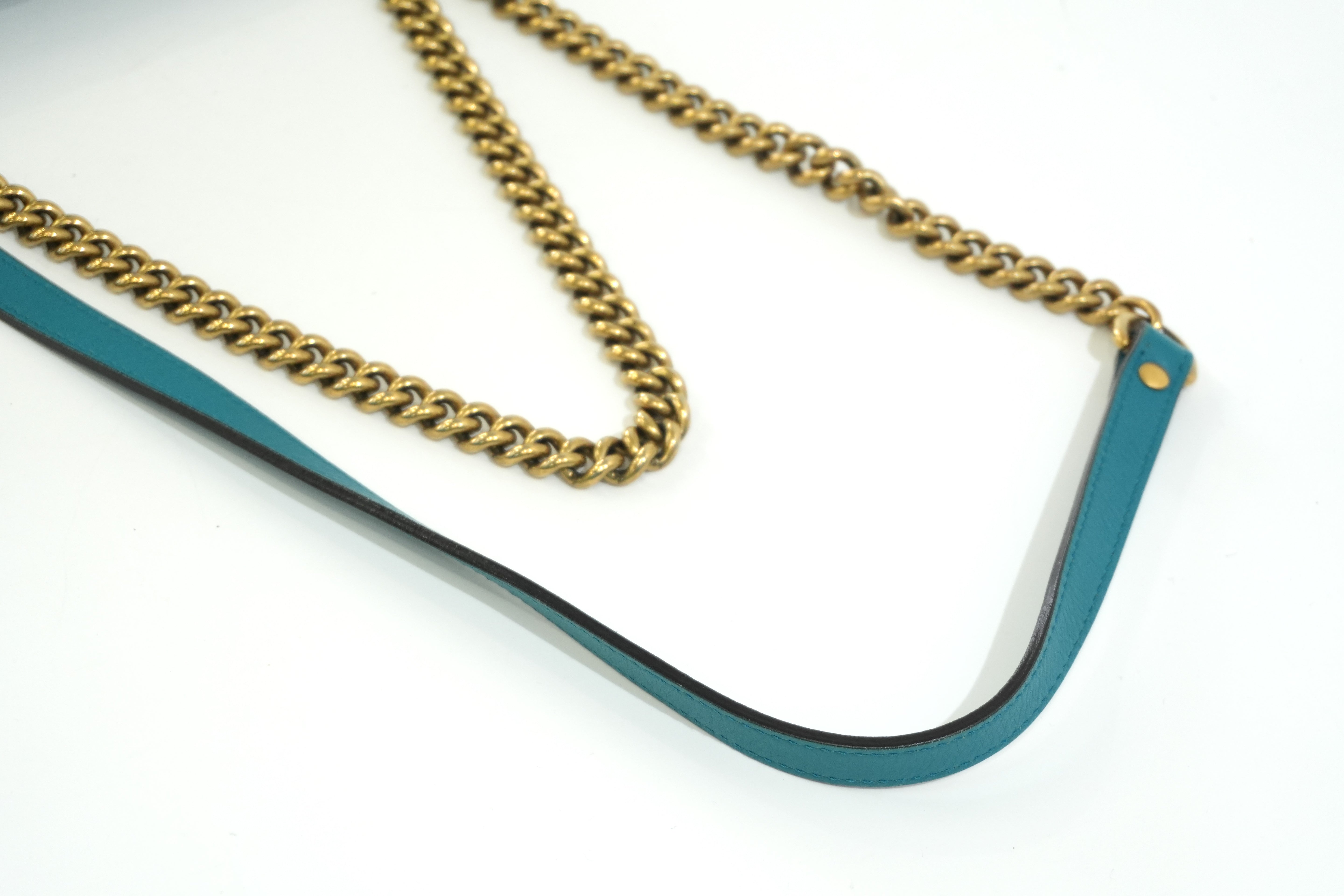 Pre-owned Gucci Velvet Suede Leather Marmont Chain Shoulder Bag Blue Green