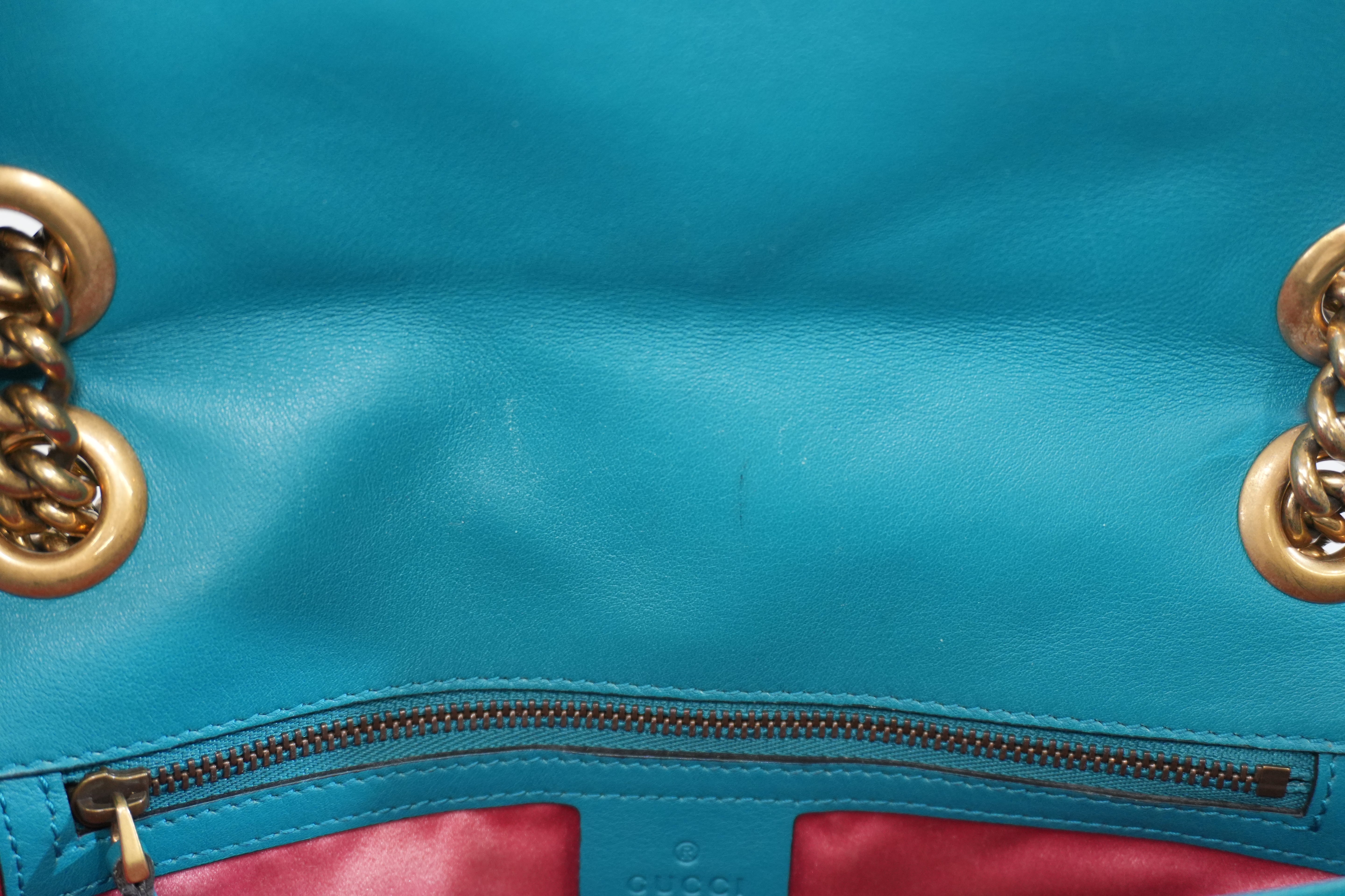 Pre-owned Gucci Velvet Suede Leather Marmont Chain Shoulder Bag Blue Green