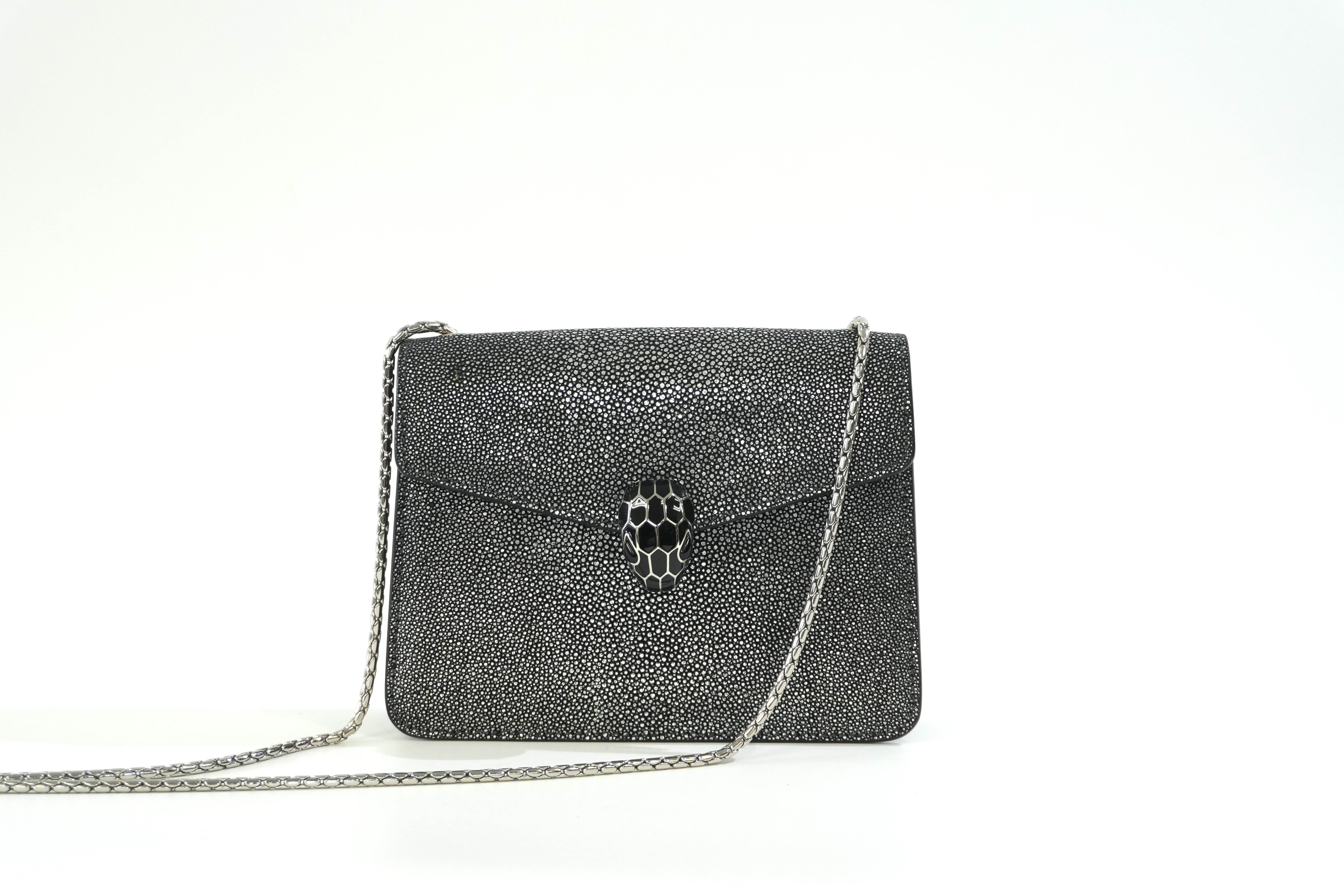 Pre-owned Bulgari Leather Serpenti Chain Shoulder Bag Gray
