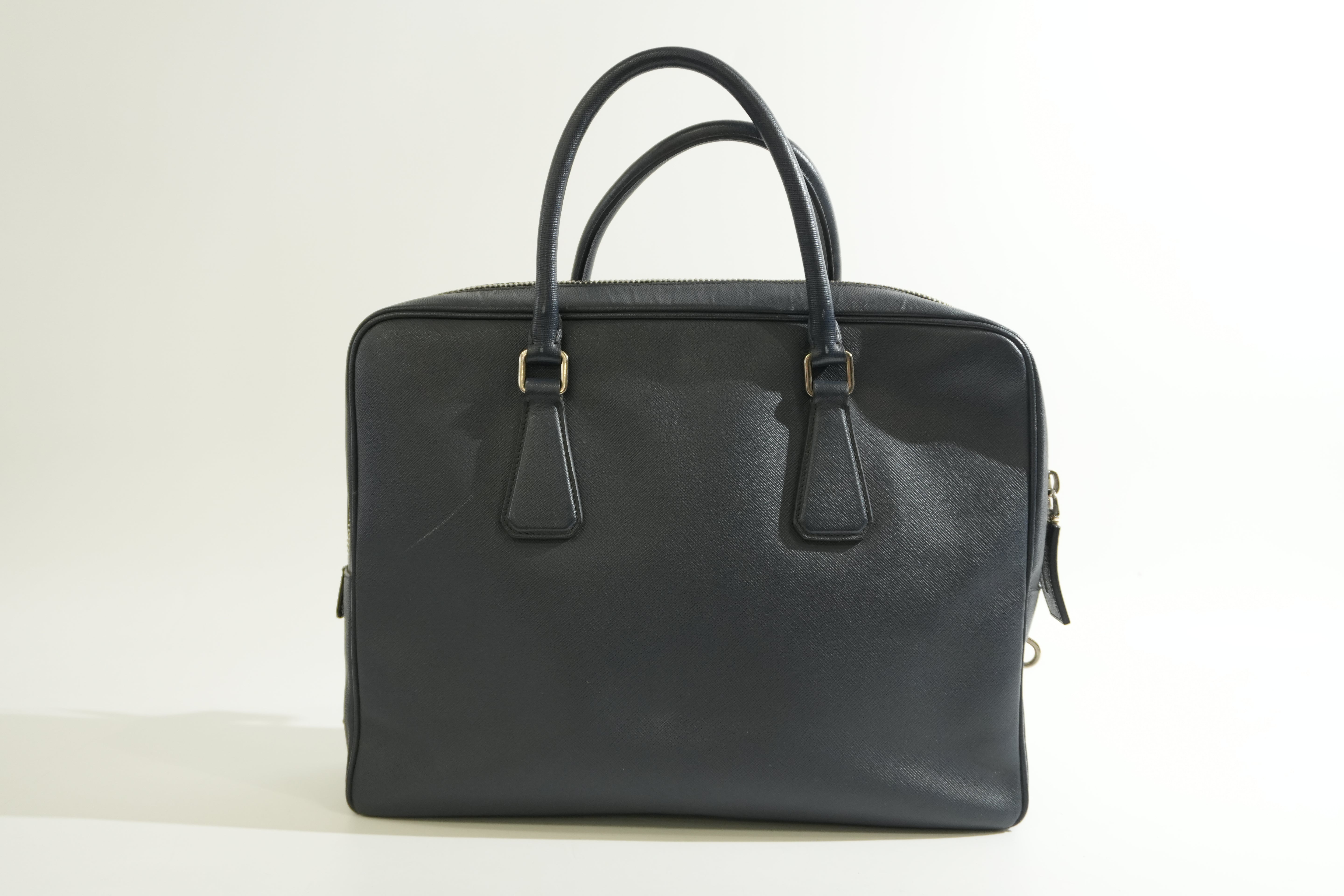 Pre-owned Prada Briefcase Saffiano Navy Blue
