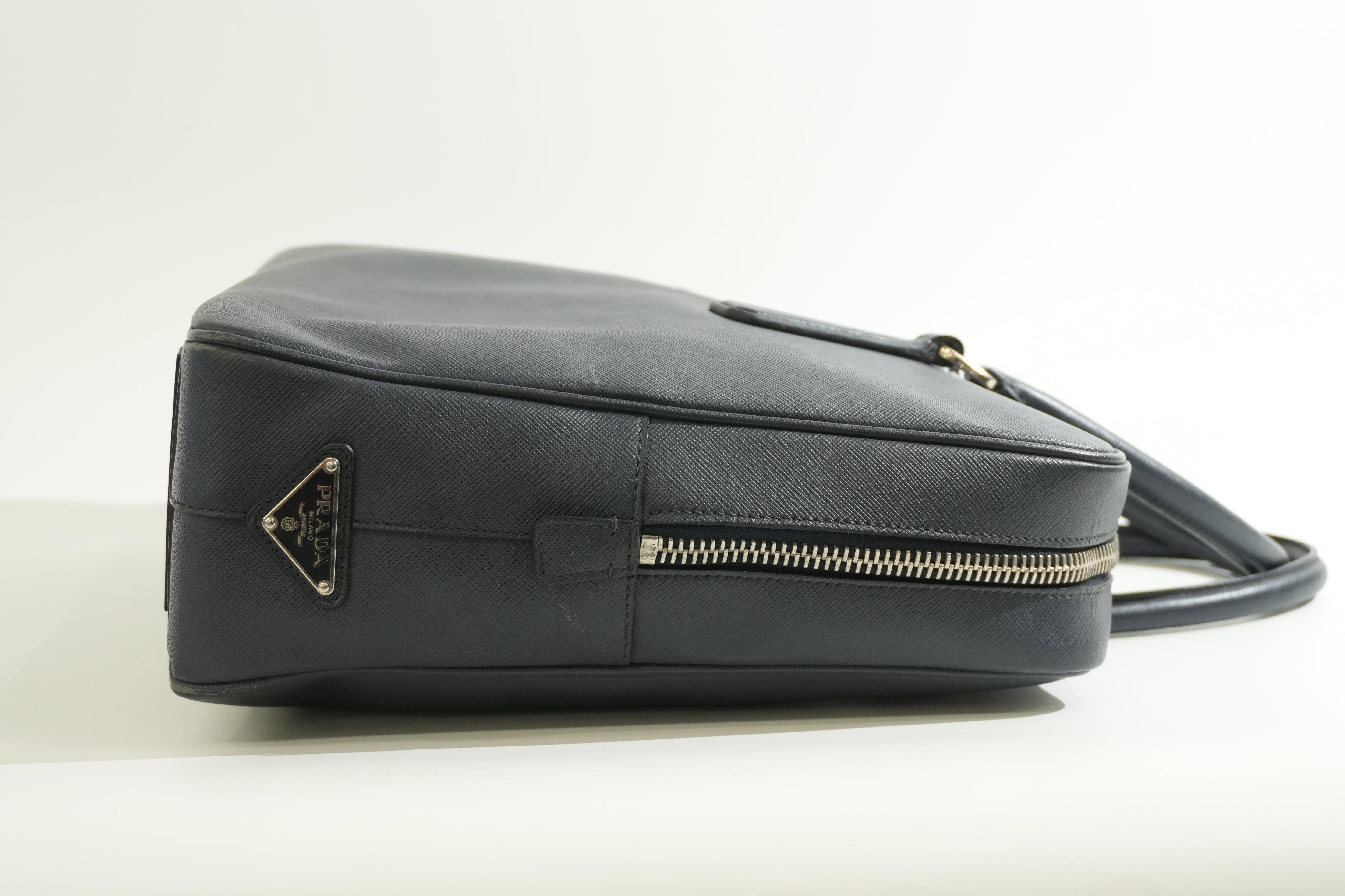 Pre-owned Prada Briefcase Saffiano Navy Blue