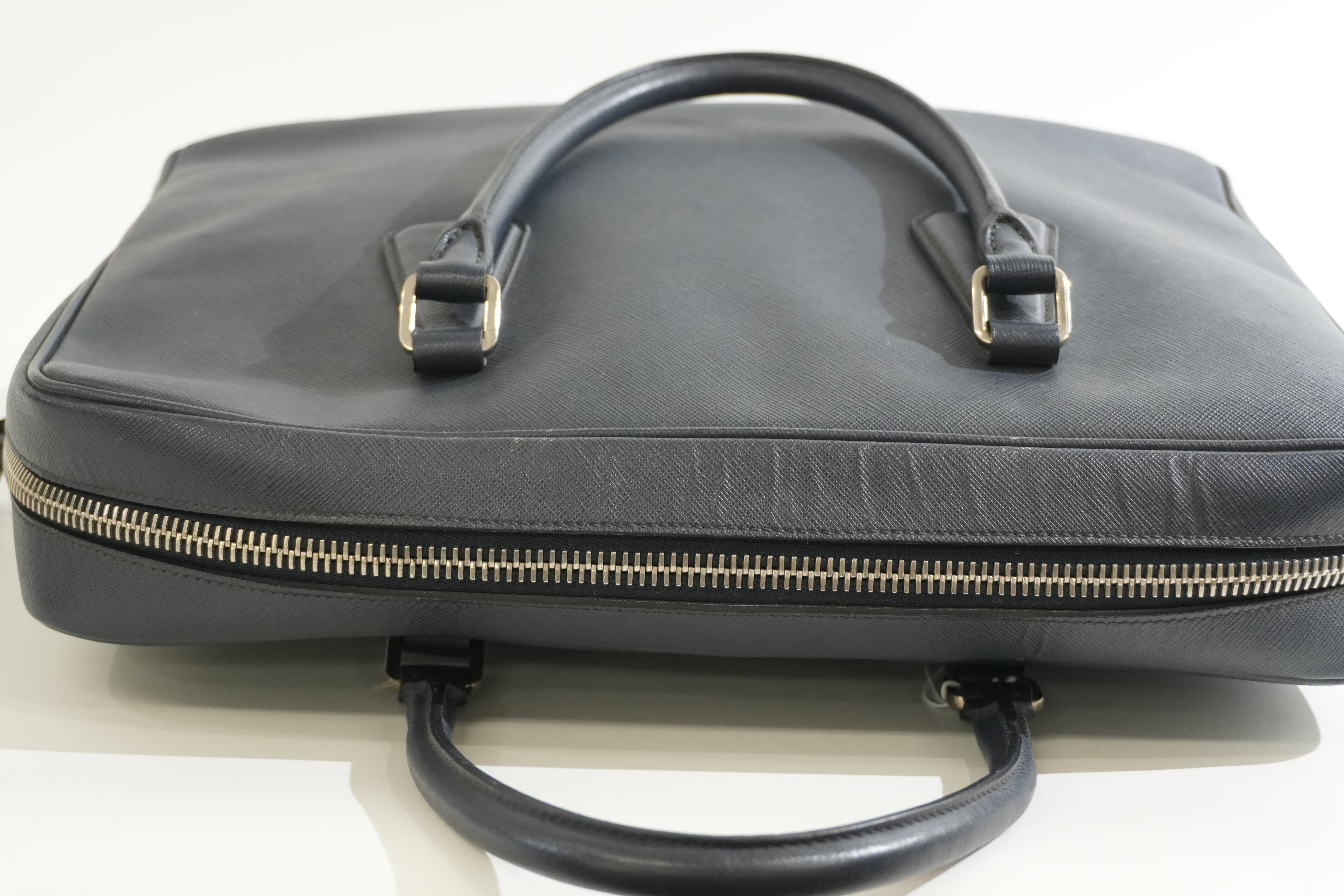 Pre-owned Prada Briefcase Saffiano Navy Blue