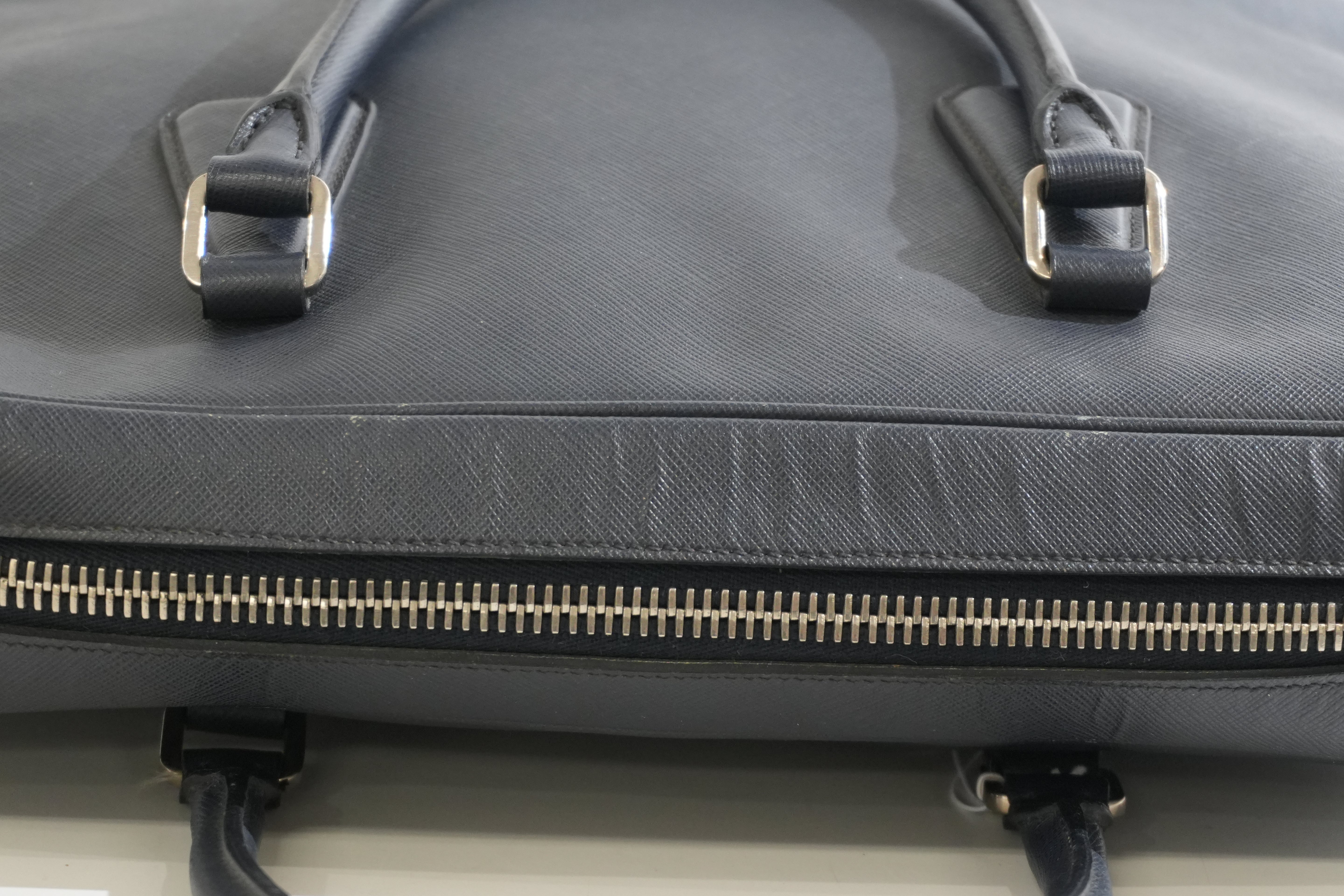 Pre-owned Prada Briefcase Saffiano Navy Blue