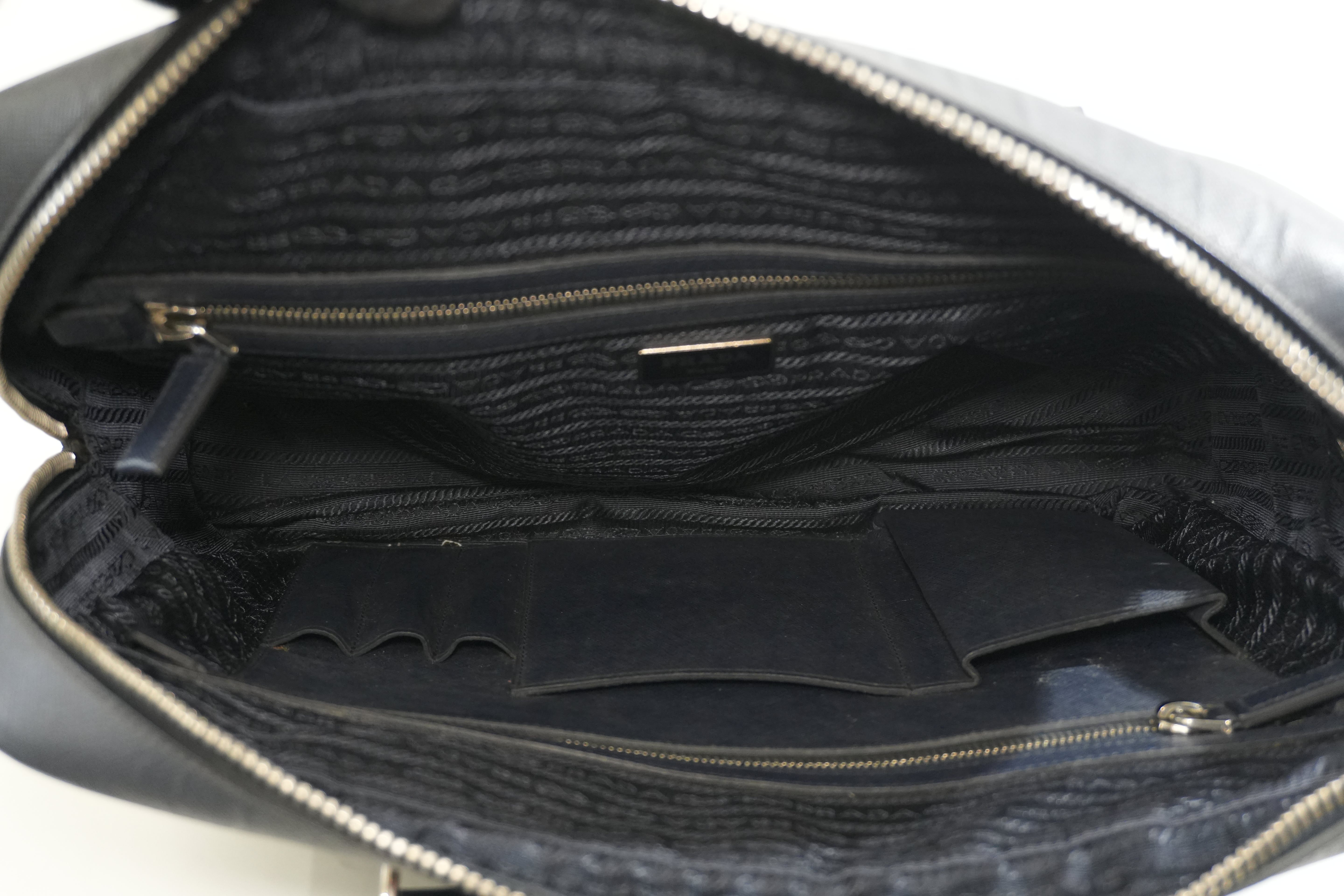 Pre-owned Prada Briefcase Saffiano Navy Blue