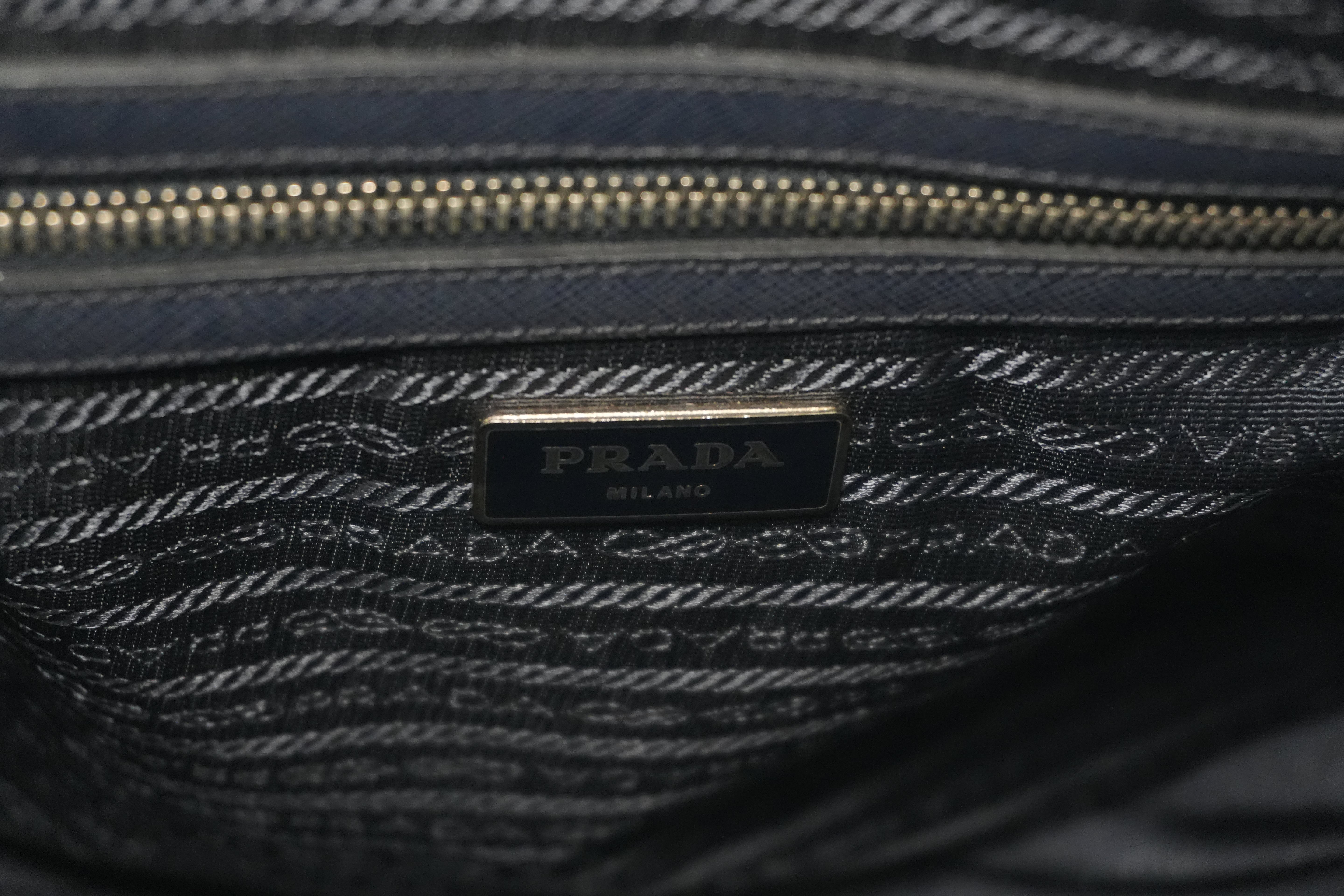 Pre-owned Prada Briefcase Saffiano Navy Blue