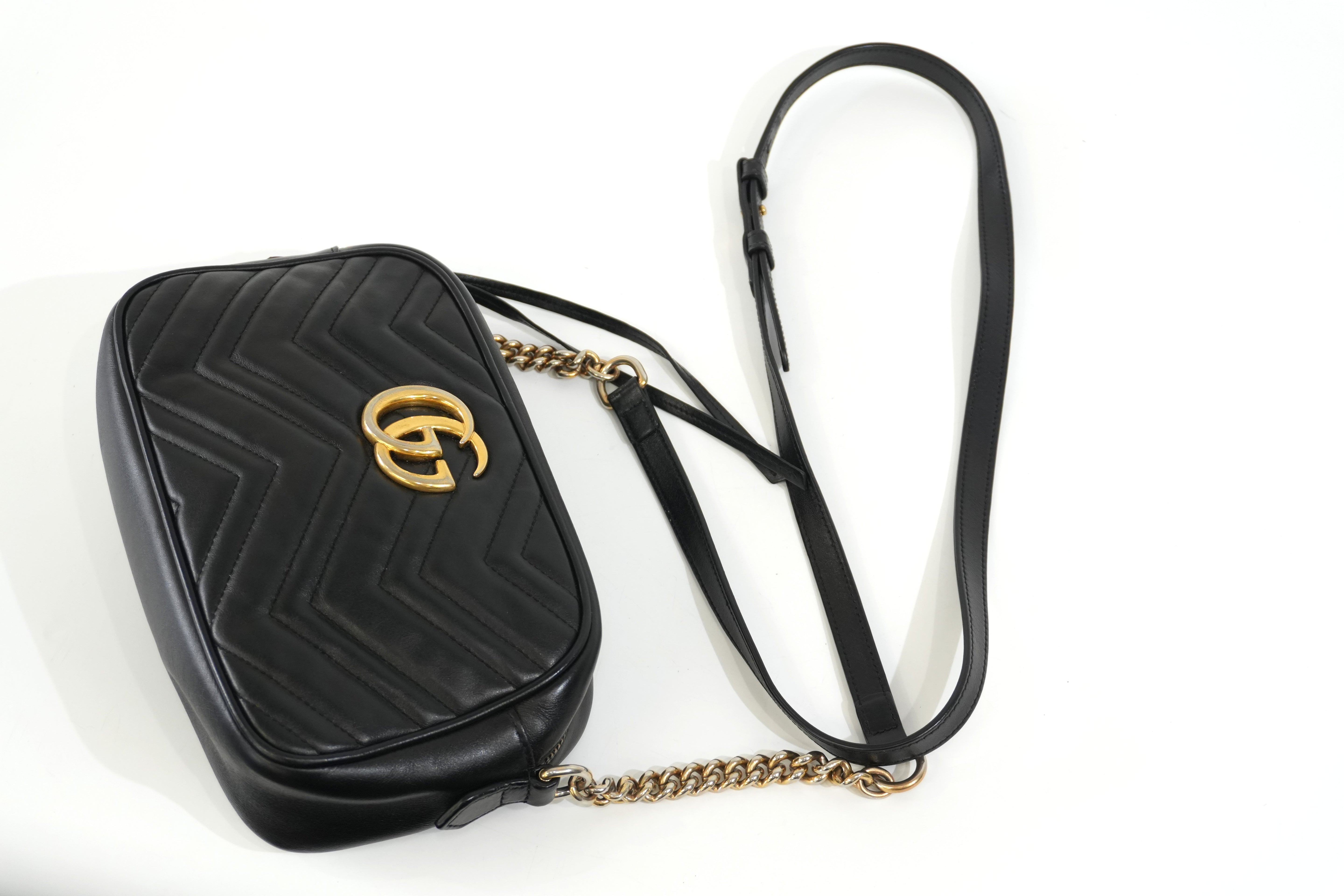 Pre-owned Gucci Leather Marmont Crossbody Bag Black
