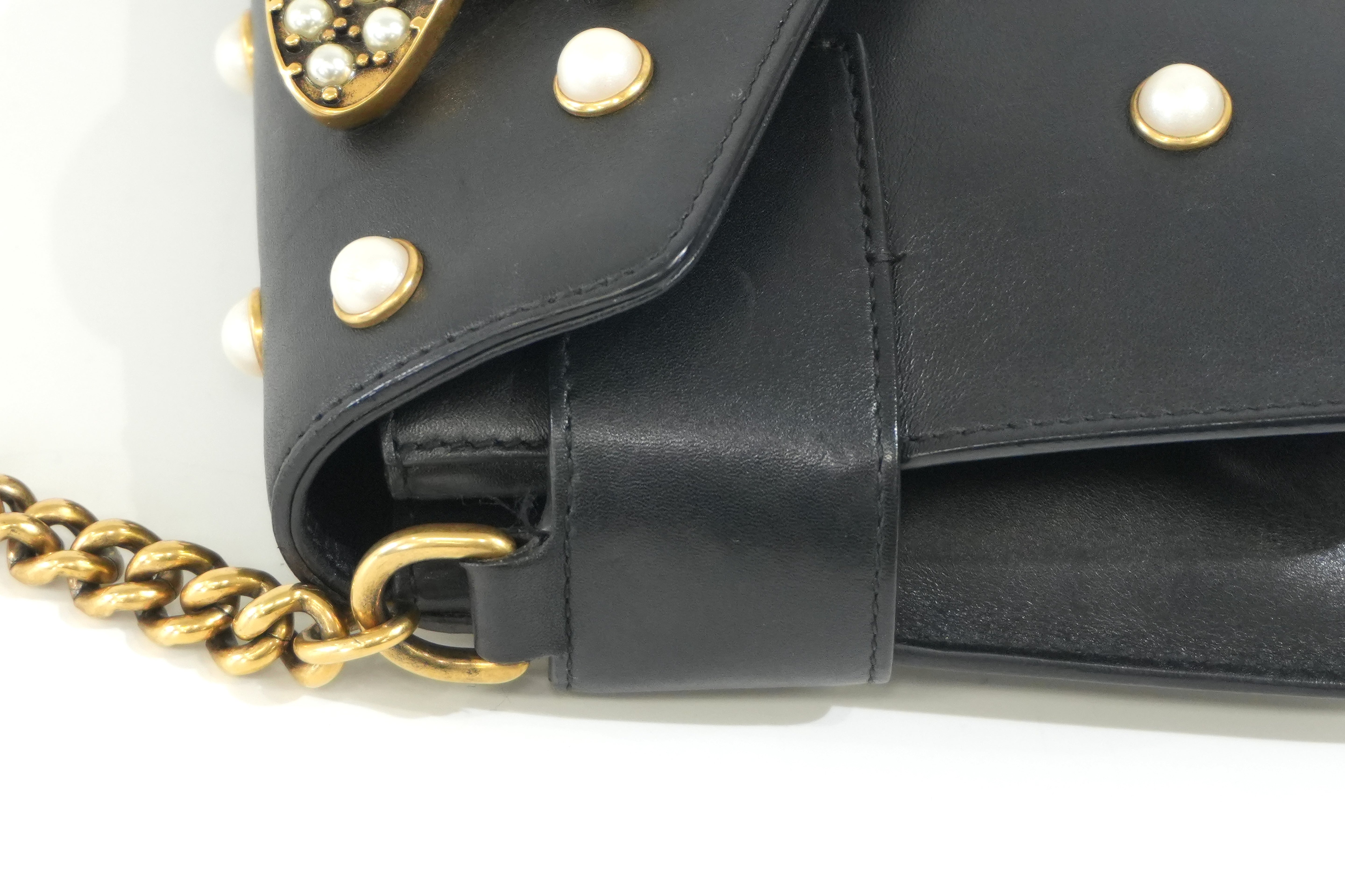 Pre-owned Gucci Leather Big Butterfly Crossbody Bag Black
