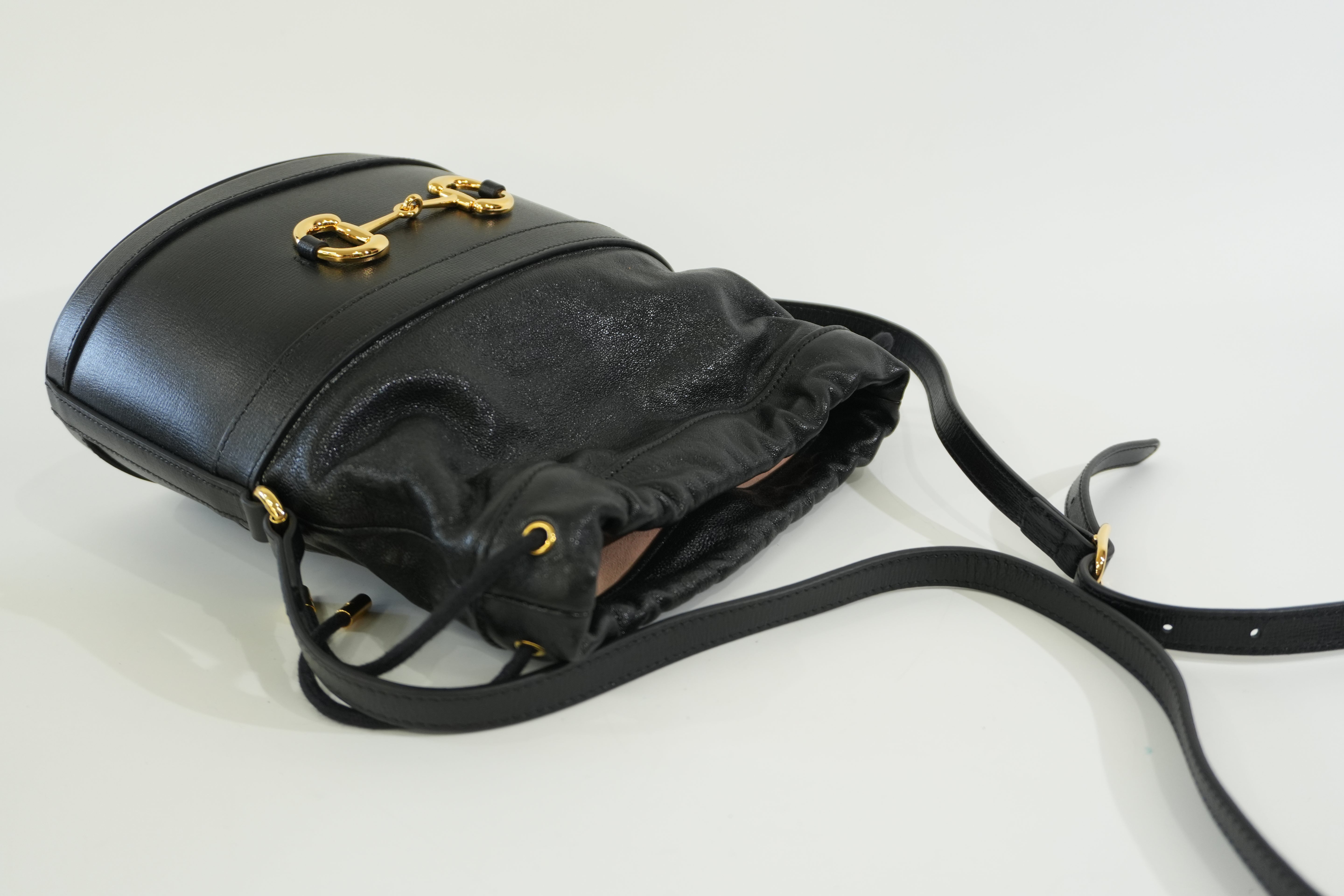 Pre-owned Gucci 1955 Horsebit Bucket Shoulder Bag Black