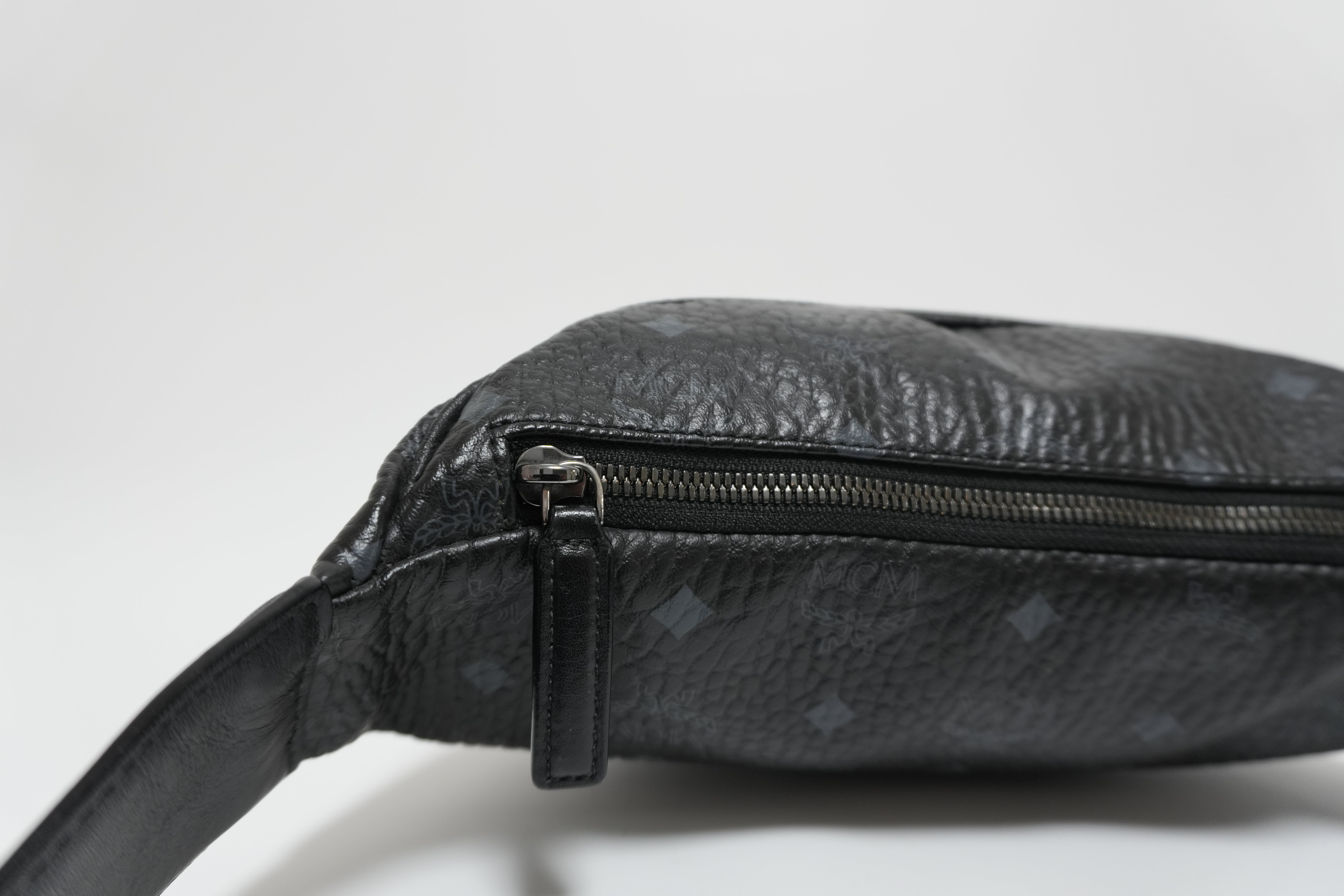 MCM Waist Bag Black Canvas Black Used