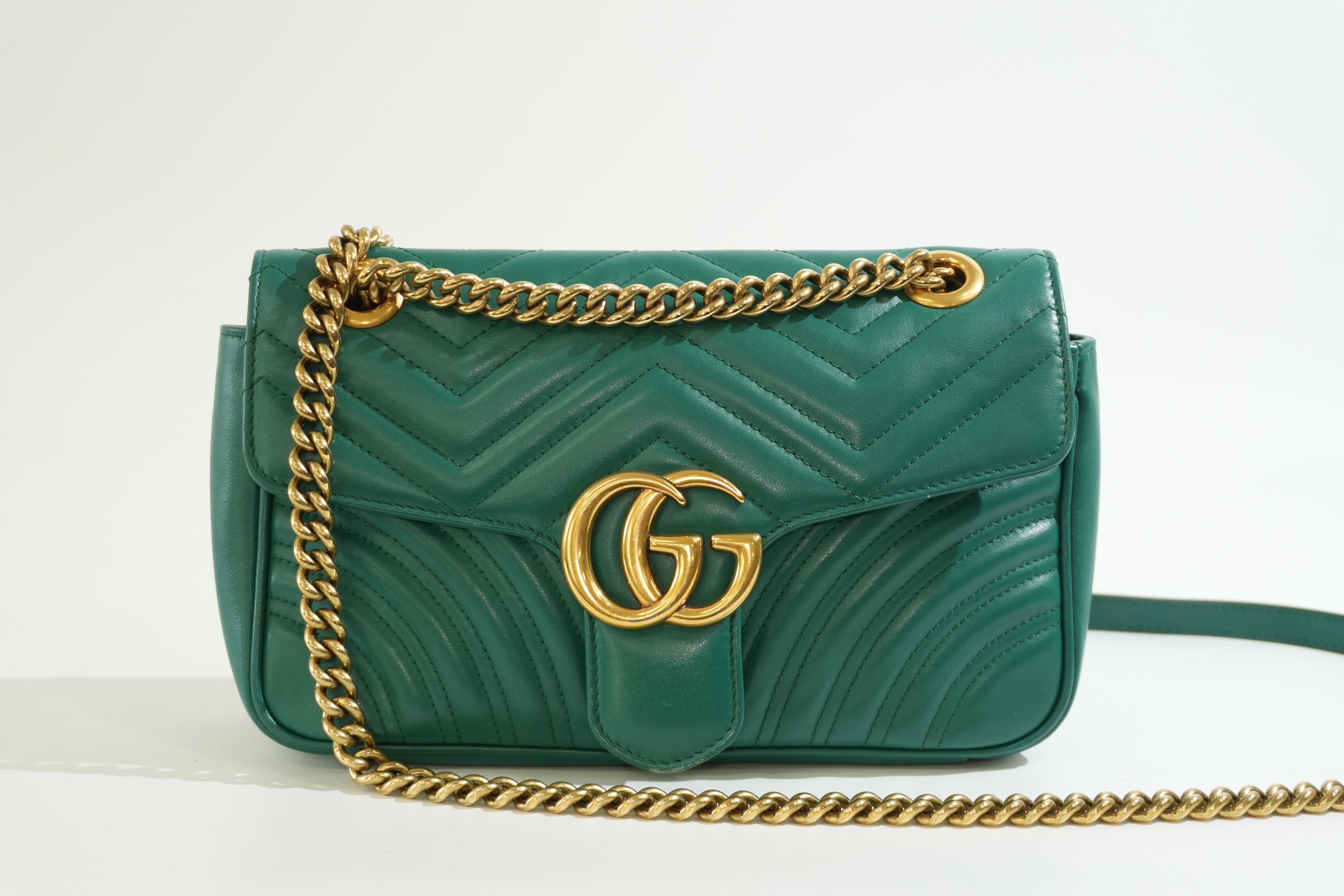 Pre-owned Gucci Marmont Chain Crossbody Bag Green
