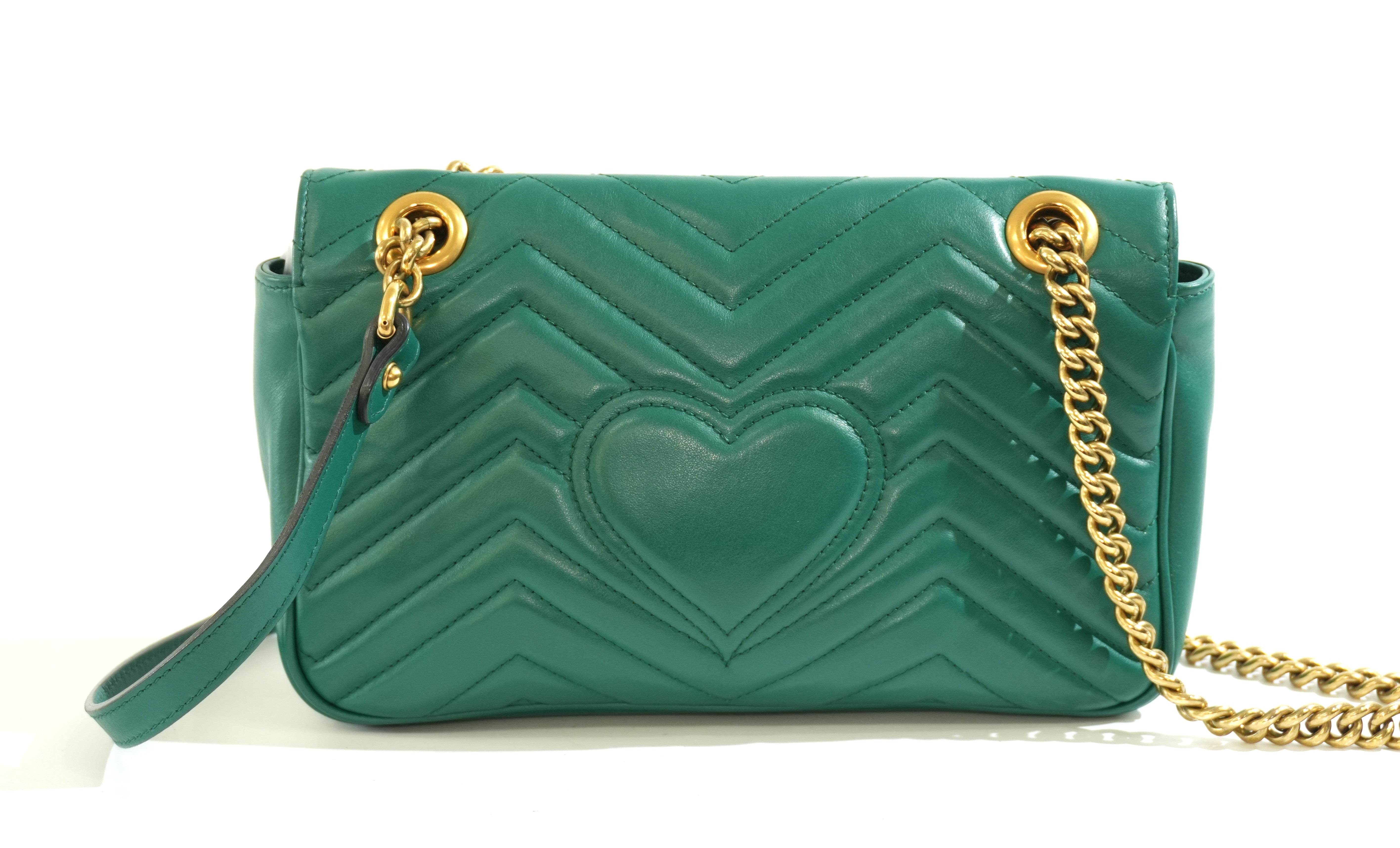 Pre-owned Gucci Marmont Chain Crossbody Bag Green