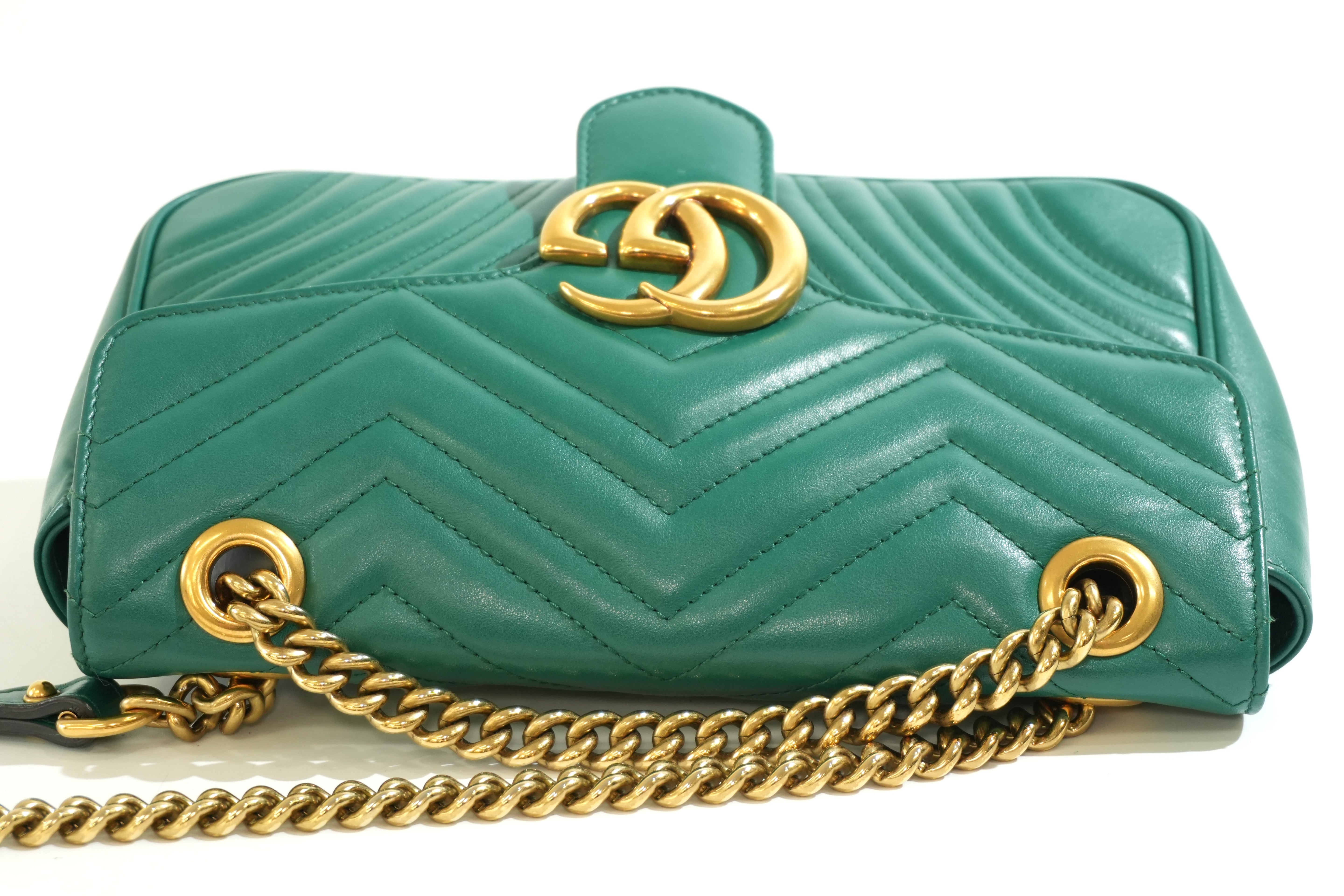 Pre-owned Gucci Marmont Chain Crossbody Bag Green