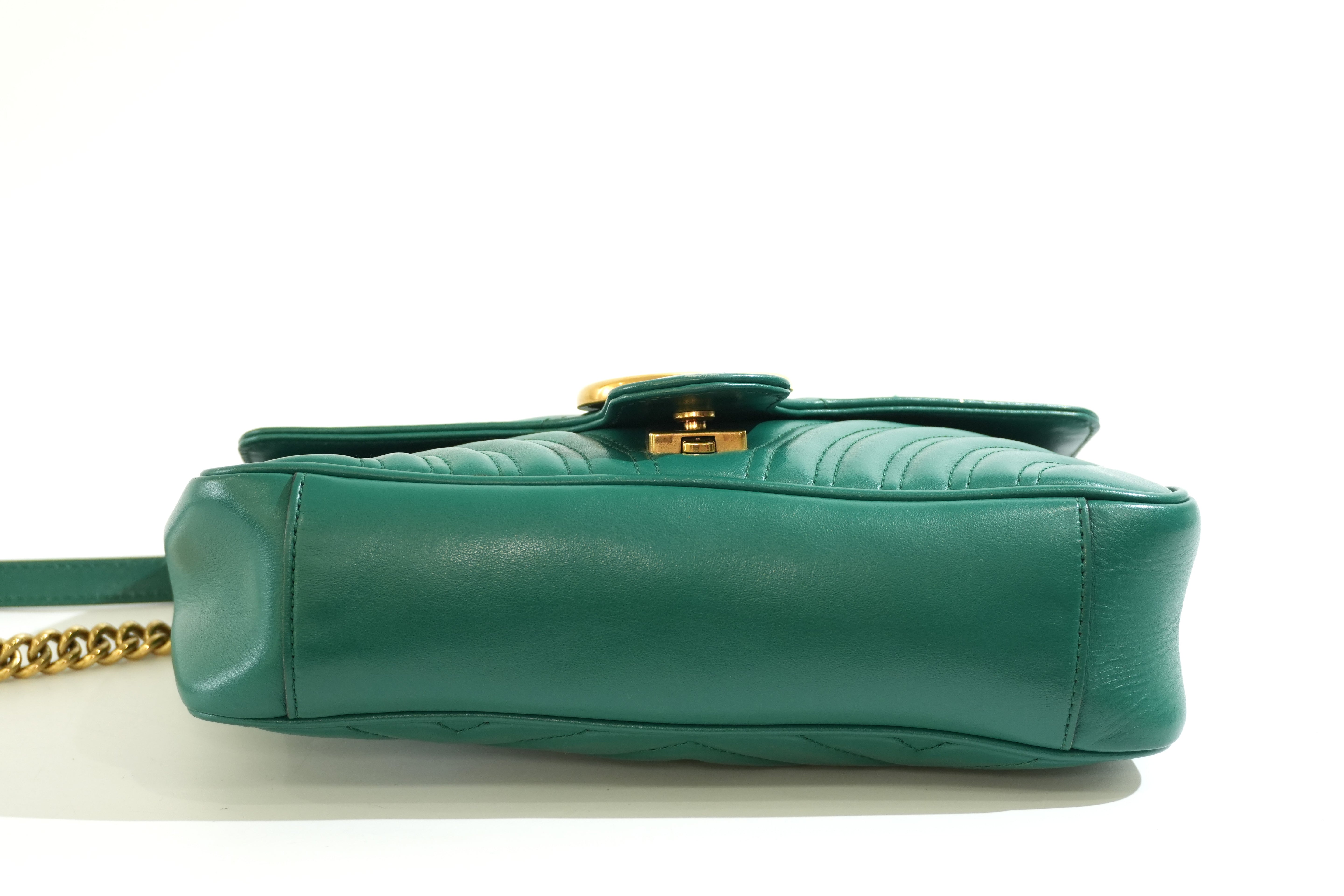 Pre-owned Gucci Marmont Chain Crossbody Bag Green