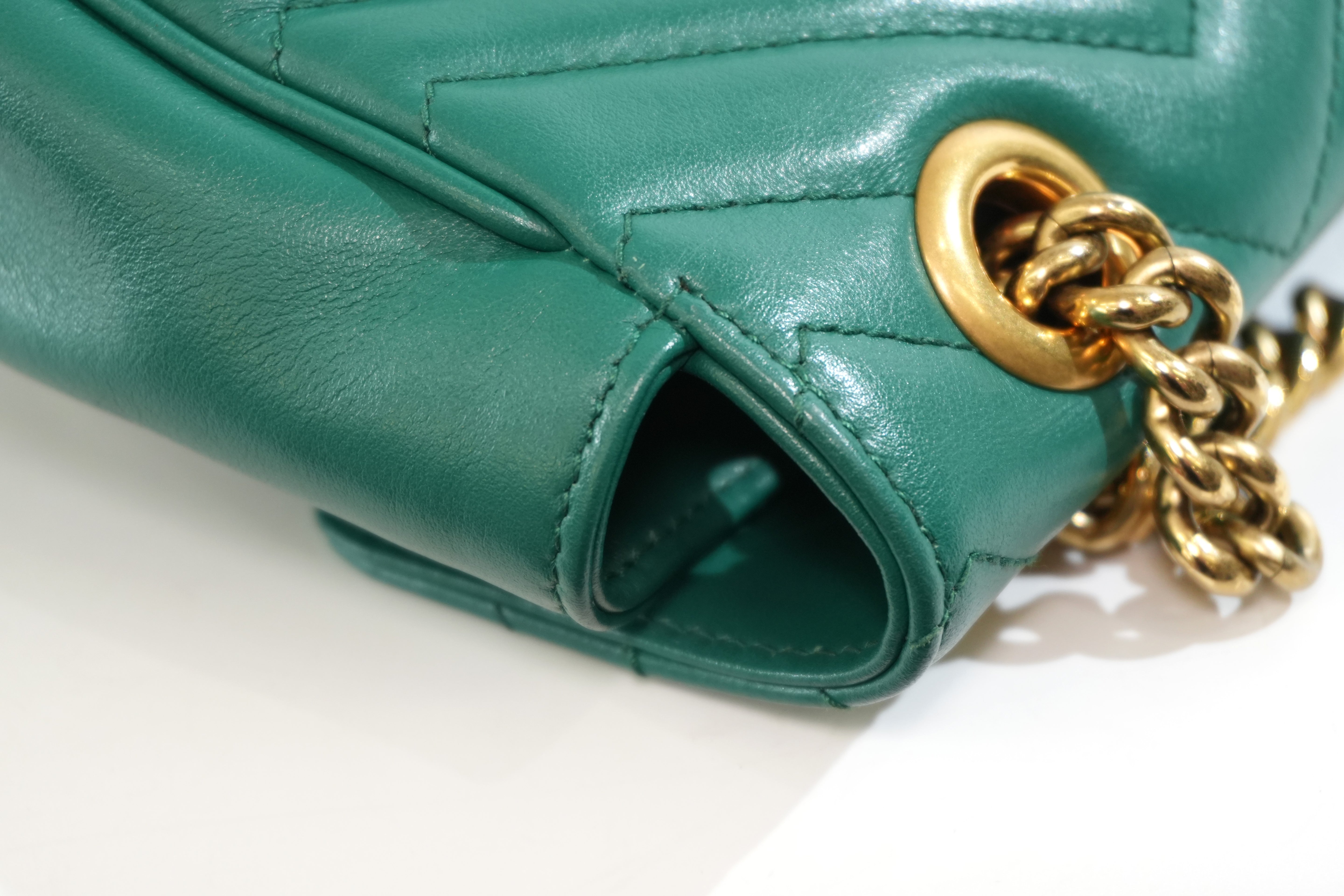 Pre-owned Gucci Marmont Chain Crossbody Bag Green