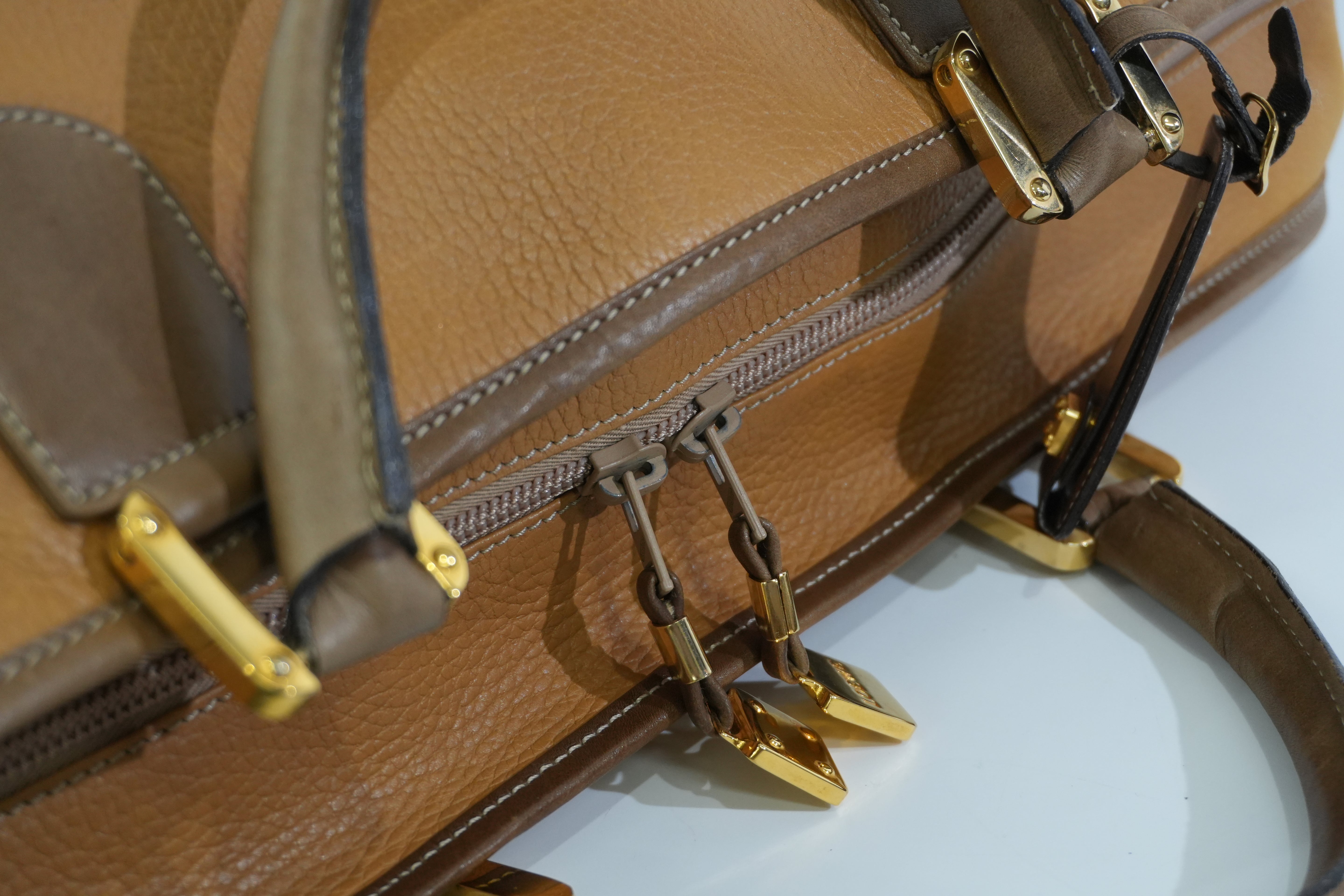 Pre-owned Loewe Amazona 50 Anagram Boston Travel Bag Beige