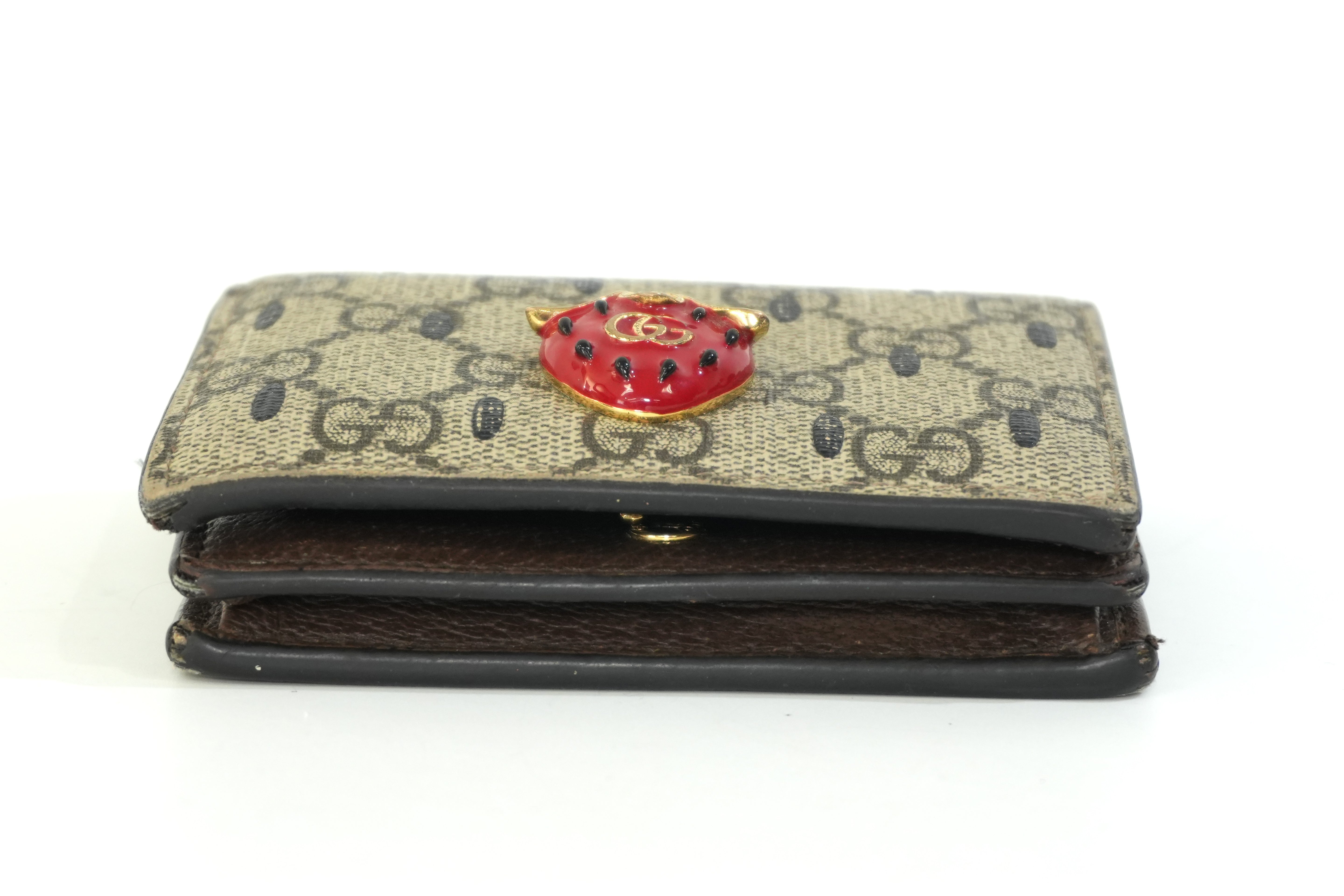 Pre-owned Gucci Compact Wallet Strawberry Wallet Brown