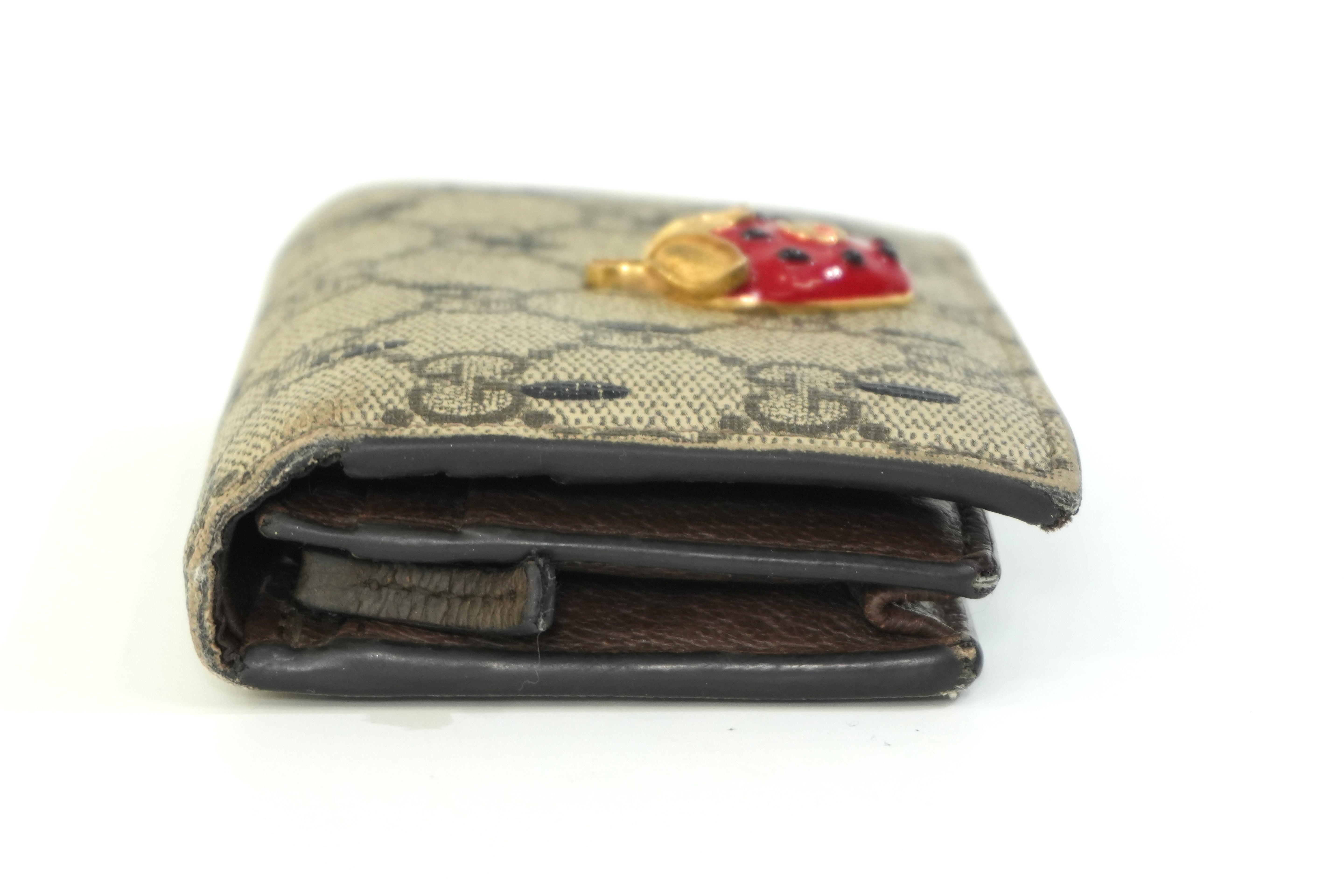 Pre-owned Gucci Compact Wallet Strawberry Wallet Brown
