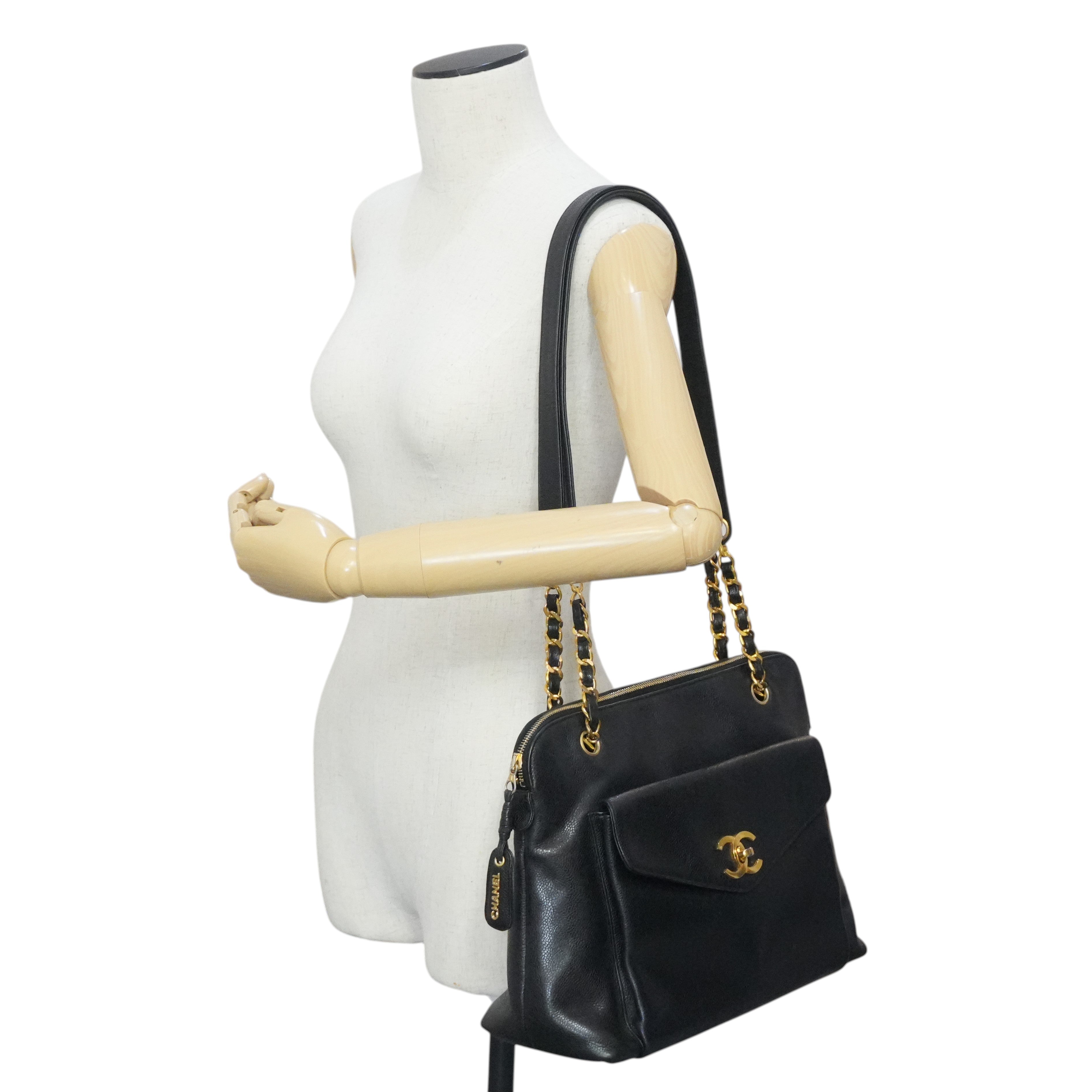 Pre-owned Chanel Caviar Skin Chain Tote Bag Black