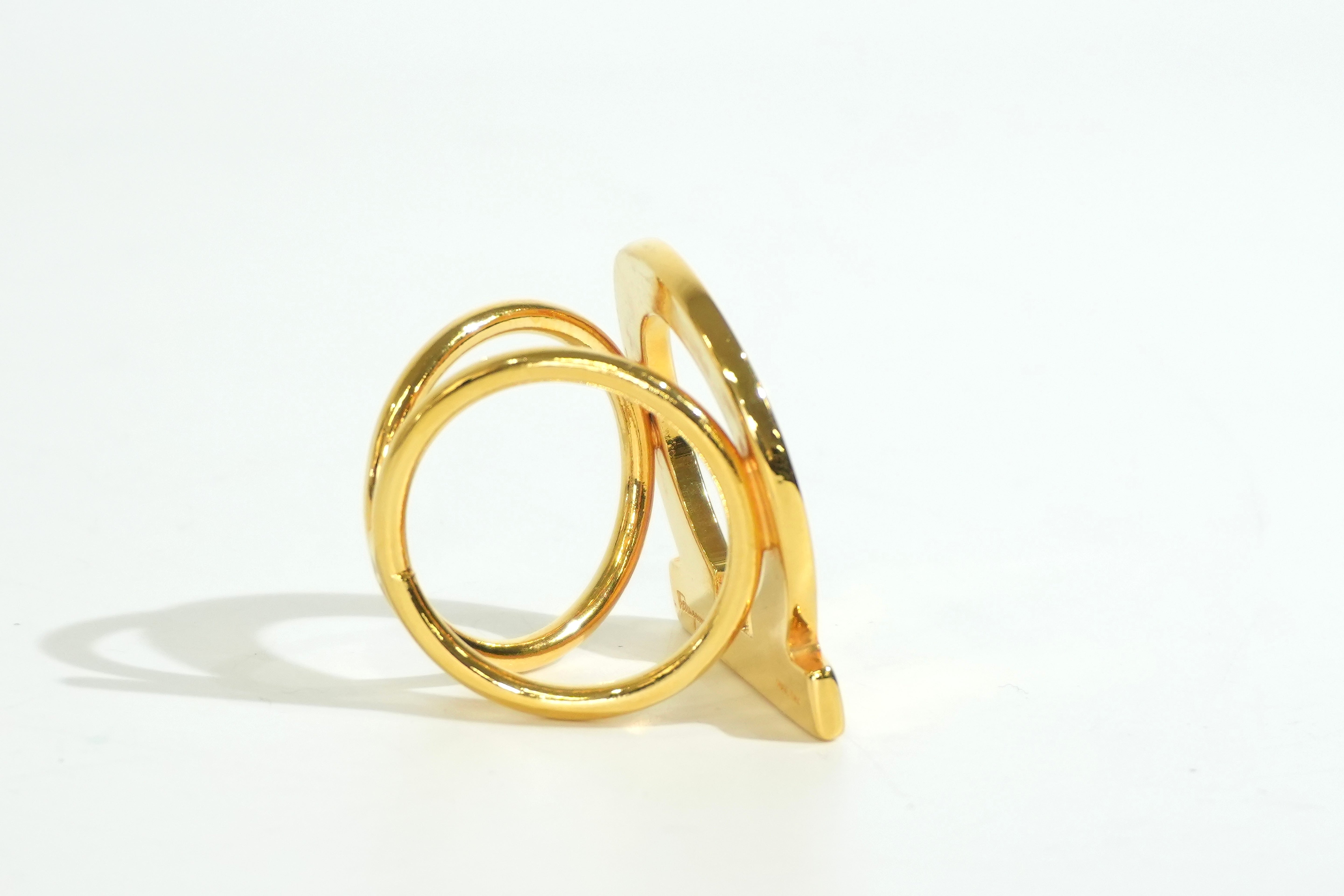 Pre-owned Ferragamo Stainless Steel Scarf Ring Gold tone