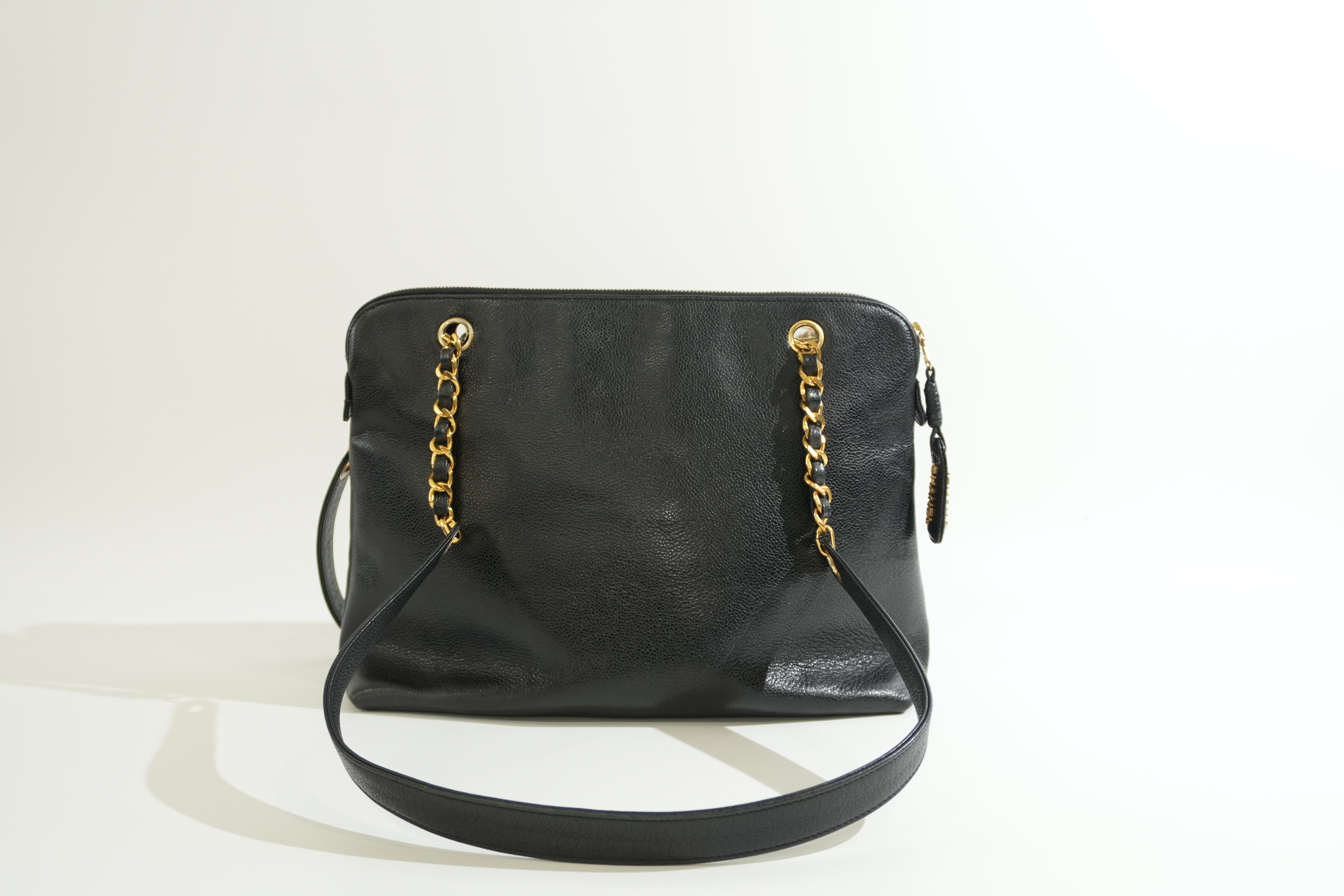 Pre-owned Chanel Caviar Skin Chain Tote Bag Black