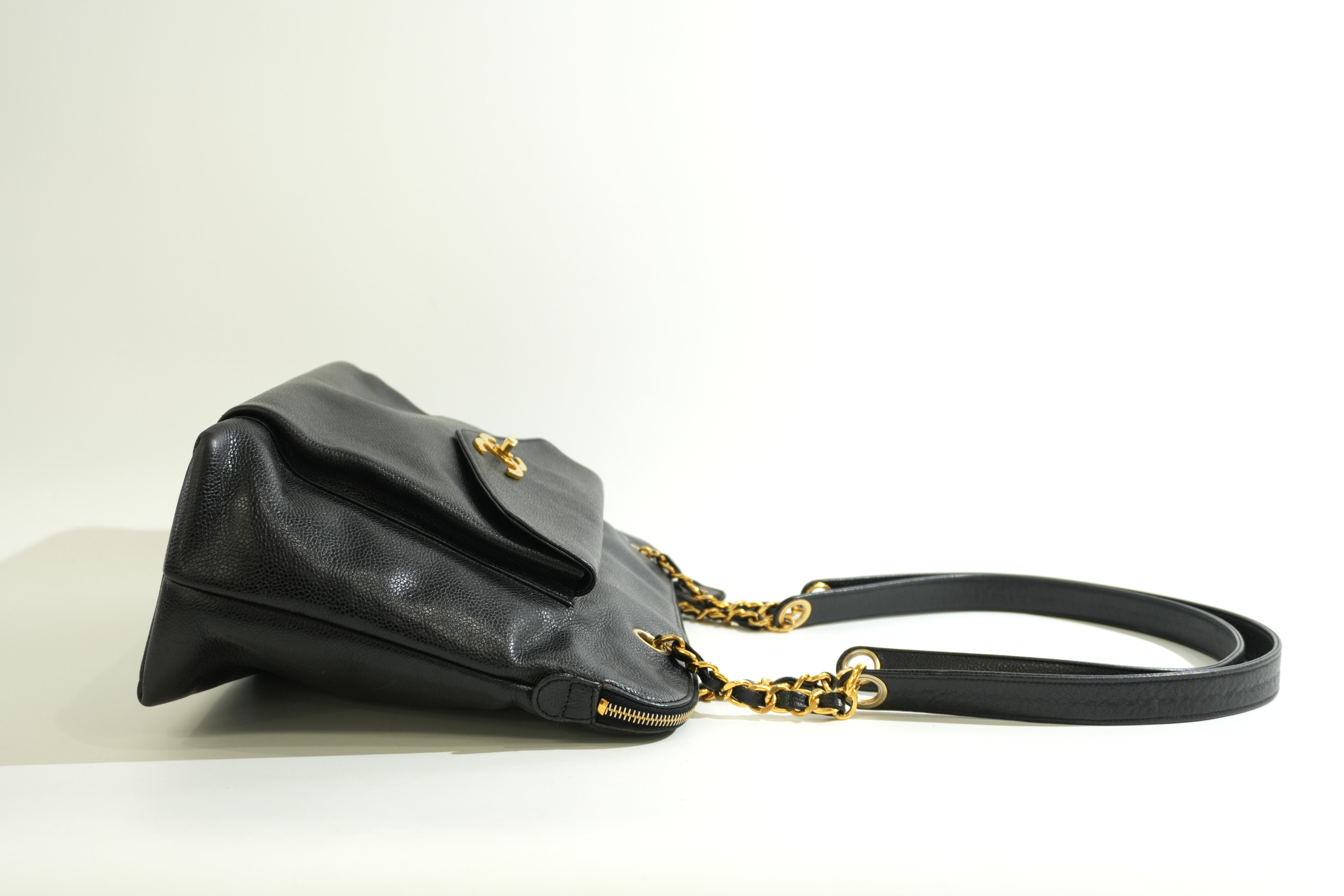 Pre-owned Chanel Caviar Skin Chain Tote Bag Black