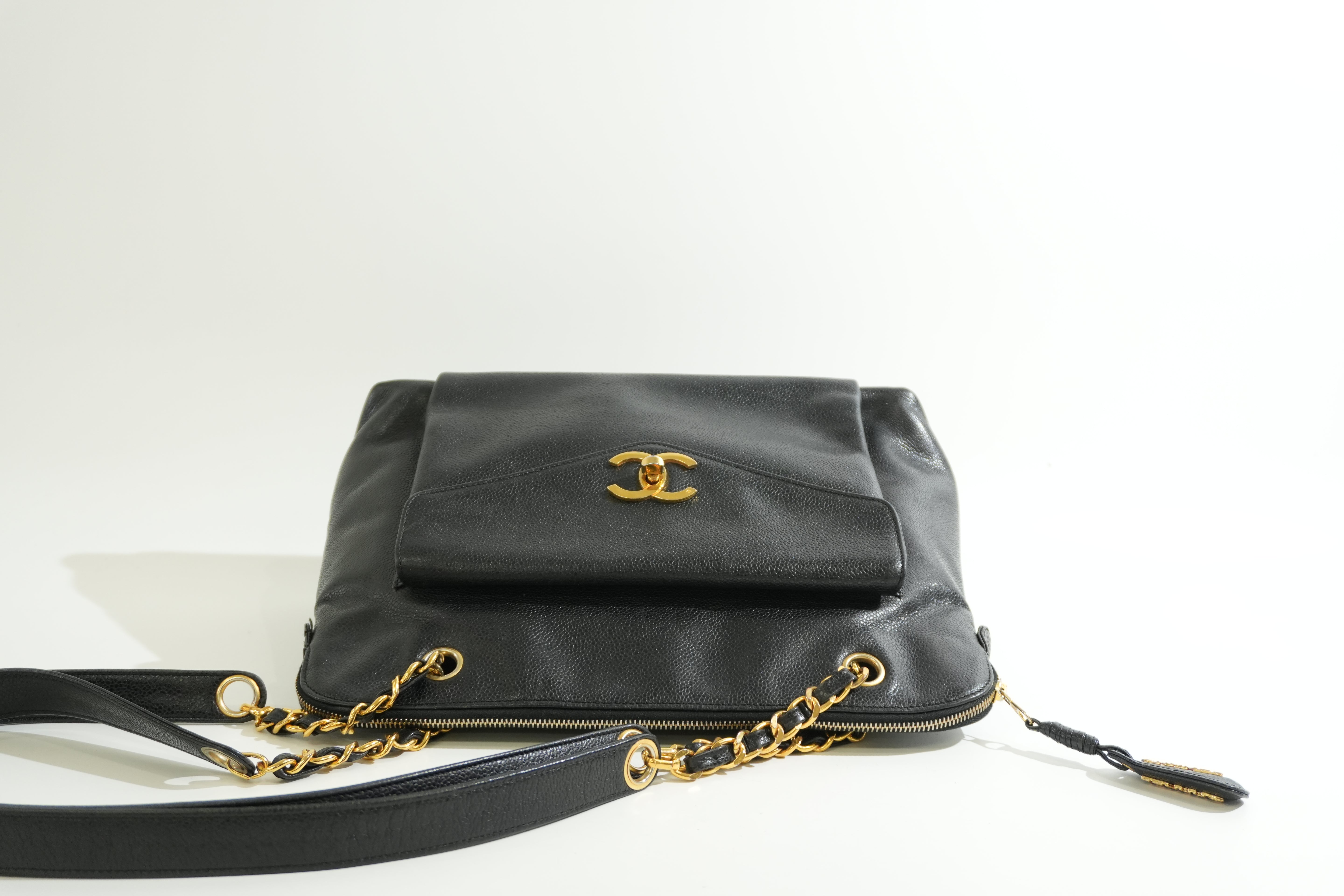 Pre-owned Chanel Caviar Skin Chain Tote Bag Black