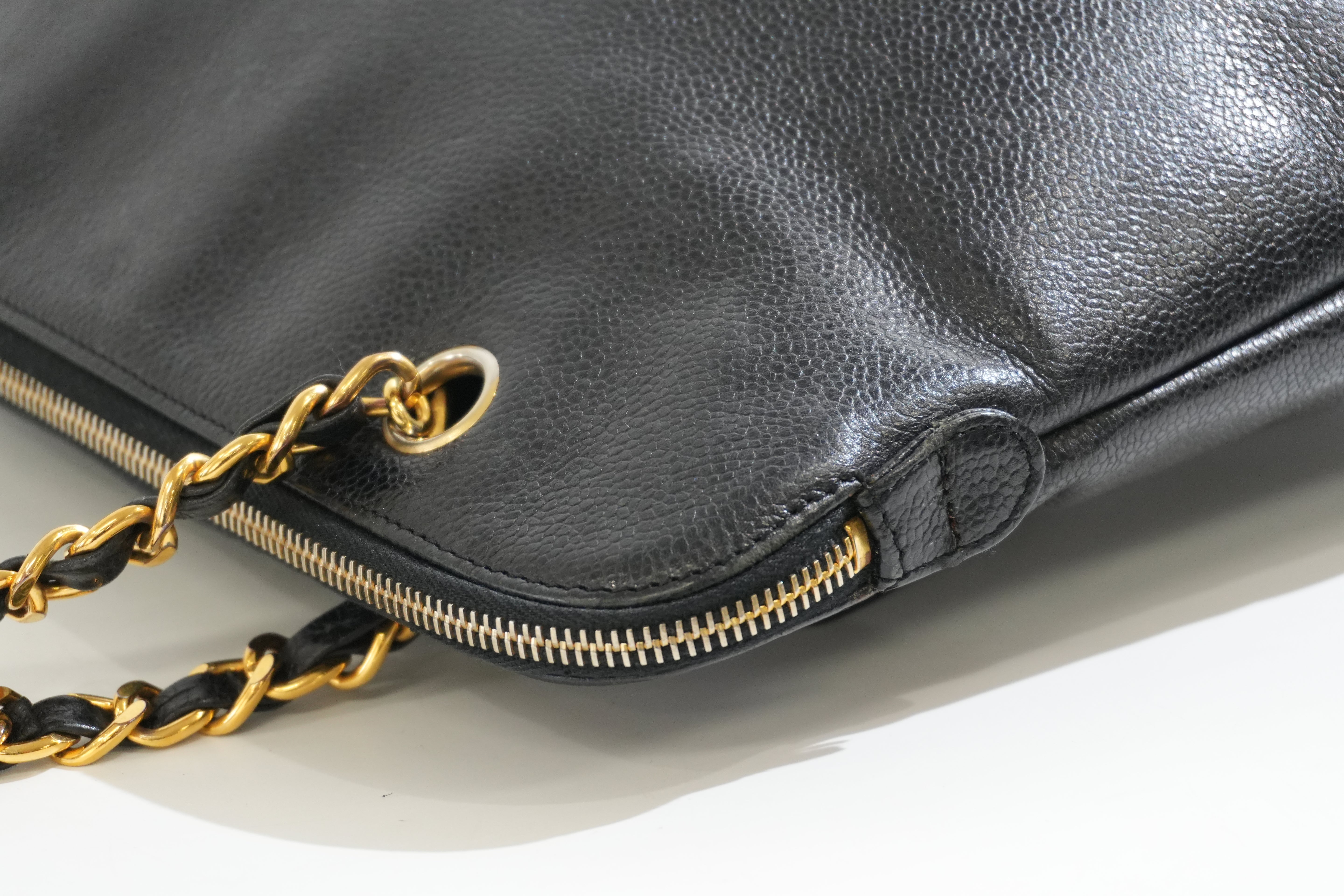 Pre-owned Chanel Caviar Skin Chain Tote Bag Black