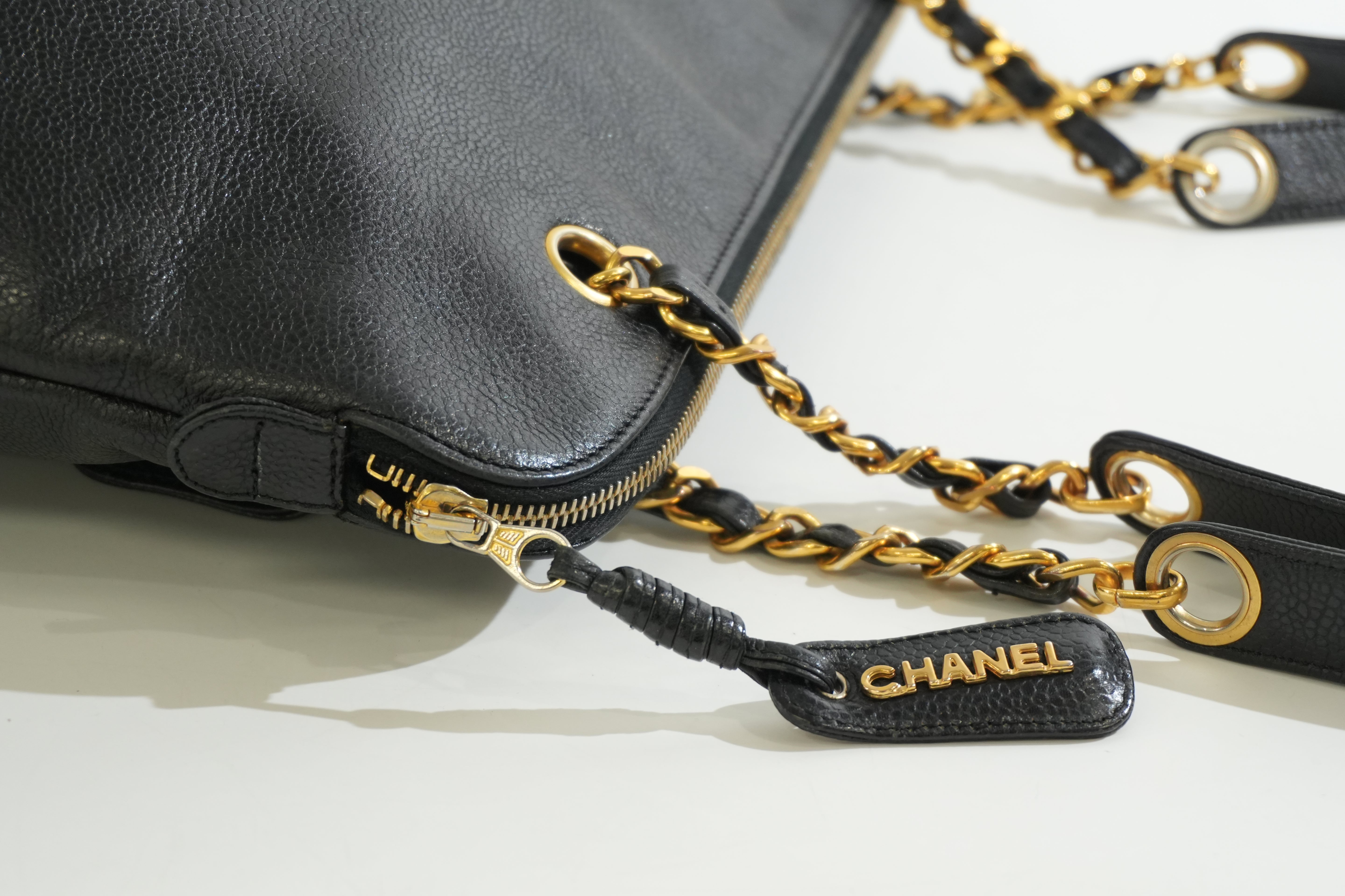 Pre-owned Chanel Caviar Skin Chain Tote Bag Black