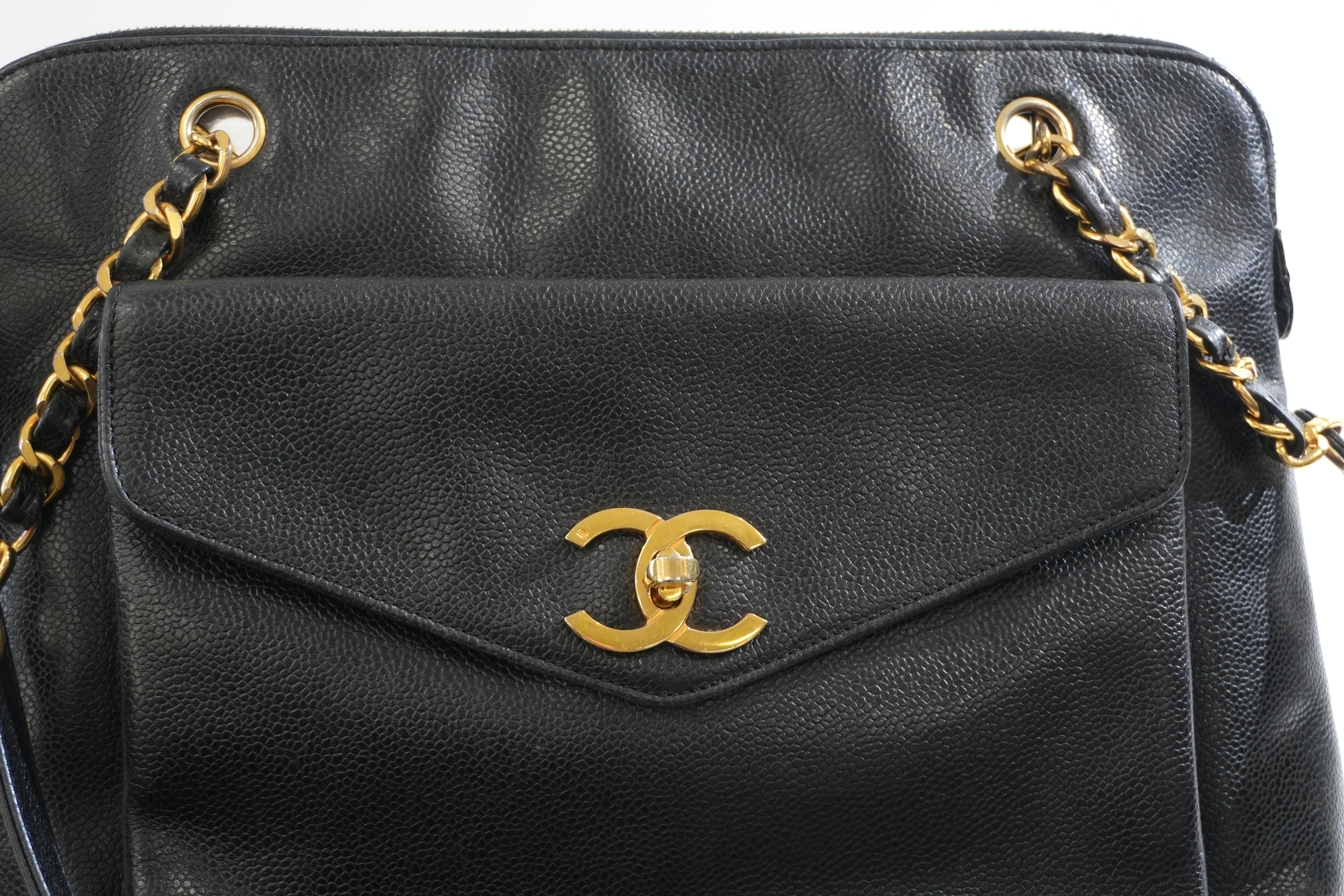 Pre-owned Chanel Caviar Skin Chain Tote Bag Black